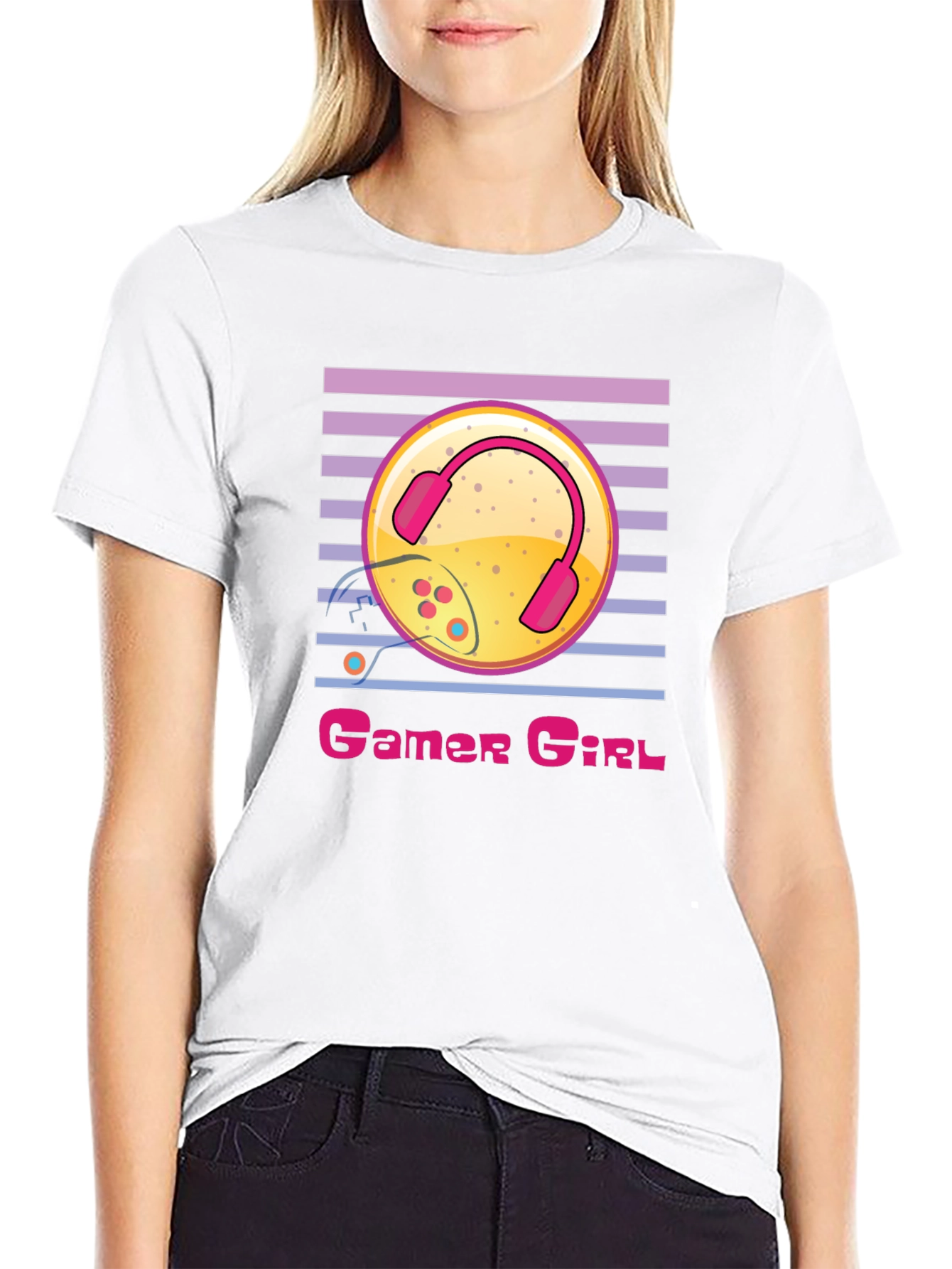 Gamer Girl Black T-Shirt with Gaming Design