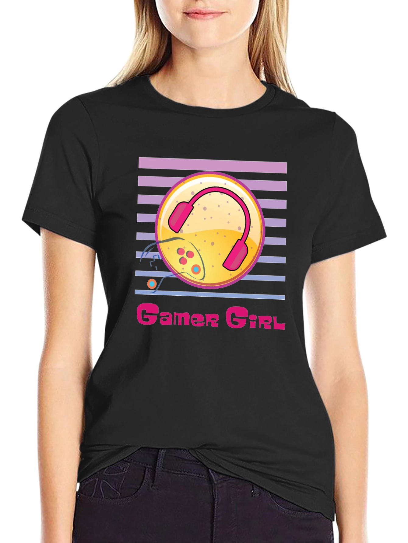 Gamer Girl Black T-Shirt with Gaming Design