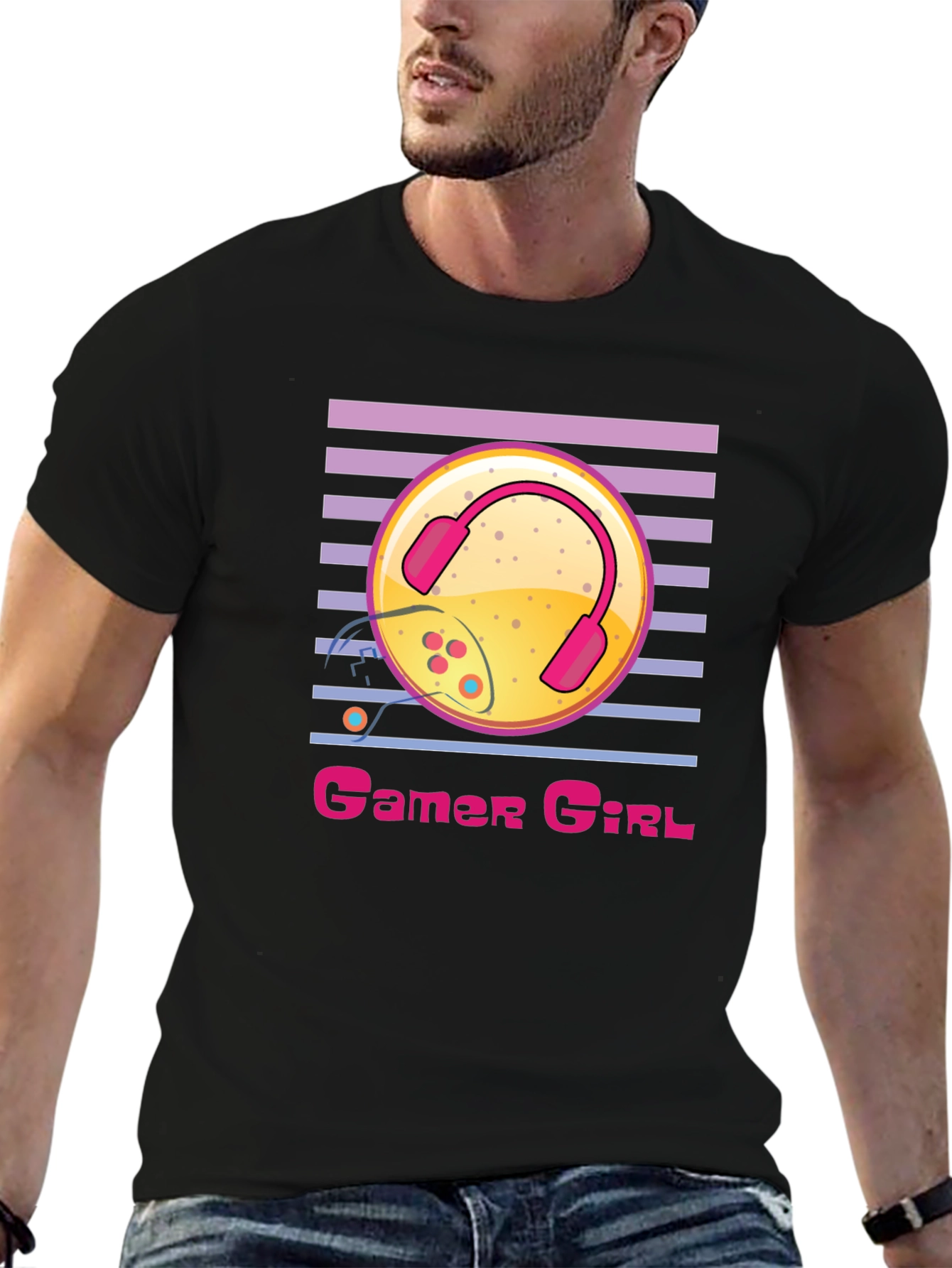 Gamer Girl Black T-Shirt with Gaming Design
