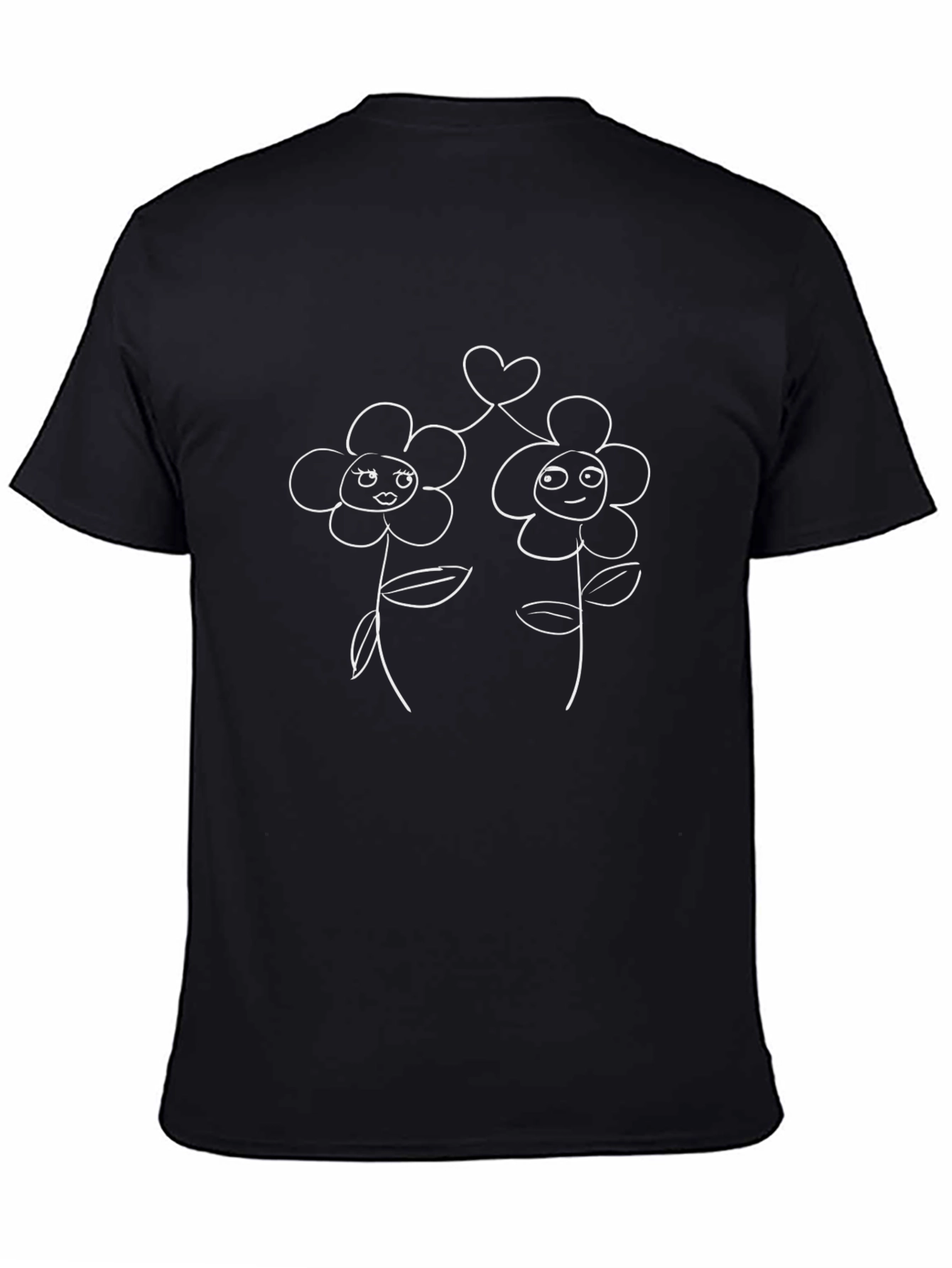 Cute Cartoon Flower Couple Black T-Shirt