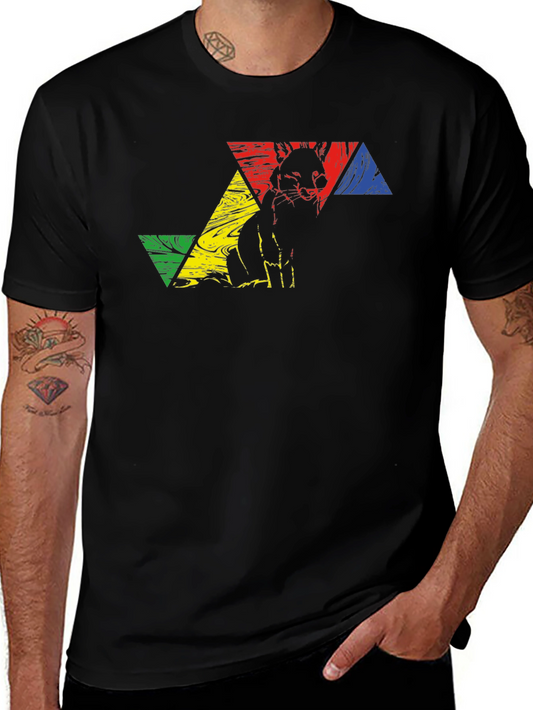 Geometric Fox Graphic Tee - Black Crew Neck