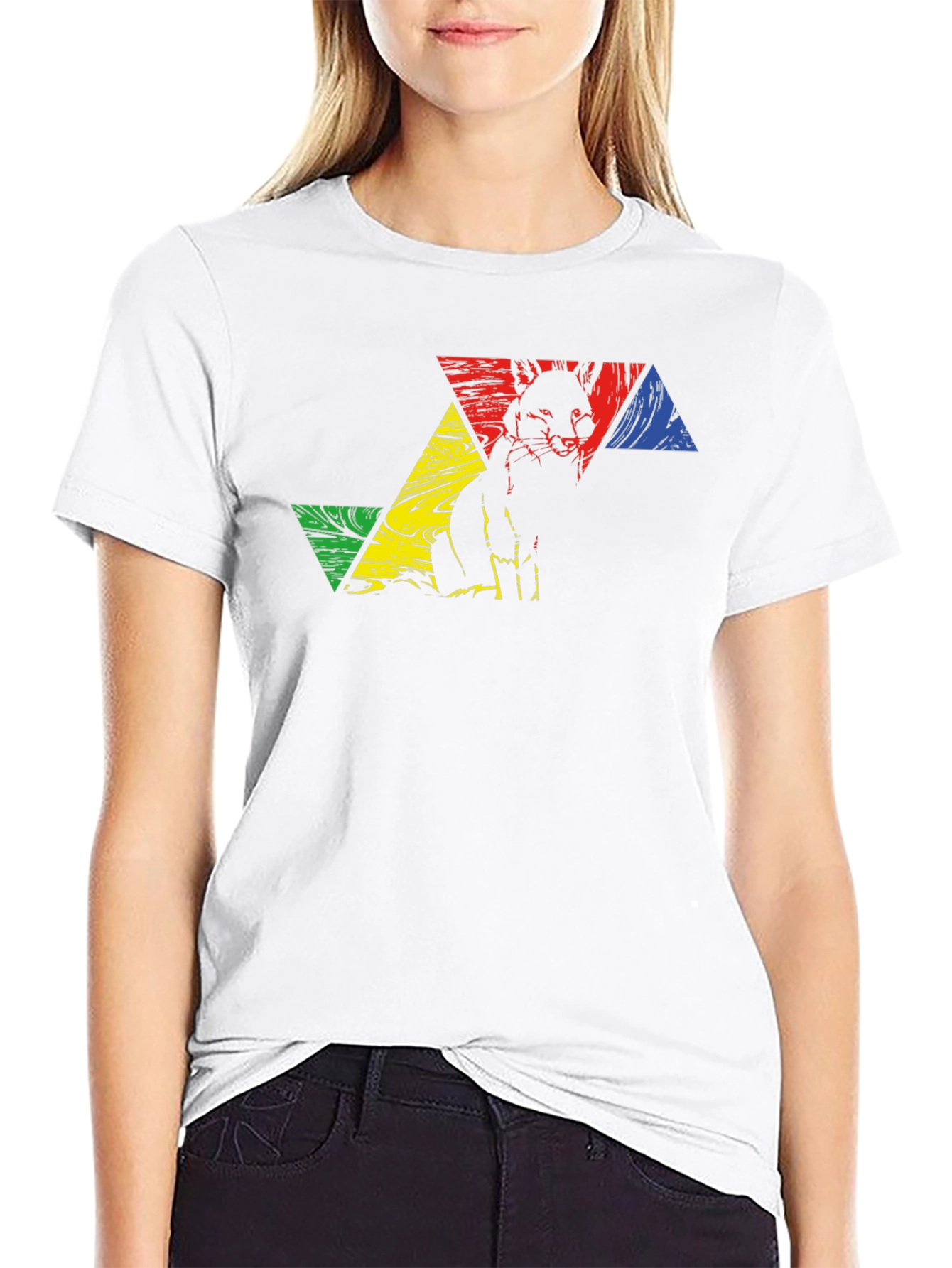 Geometric Fox Graphic Tee - Black Crew Neck