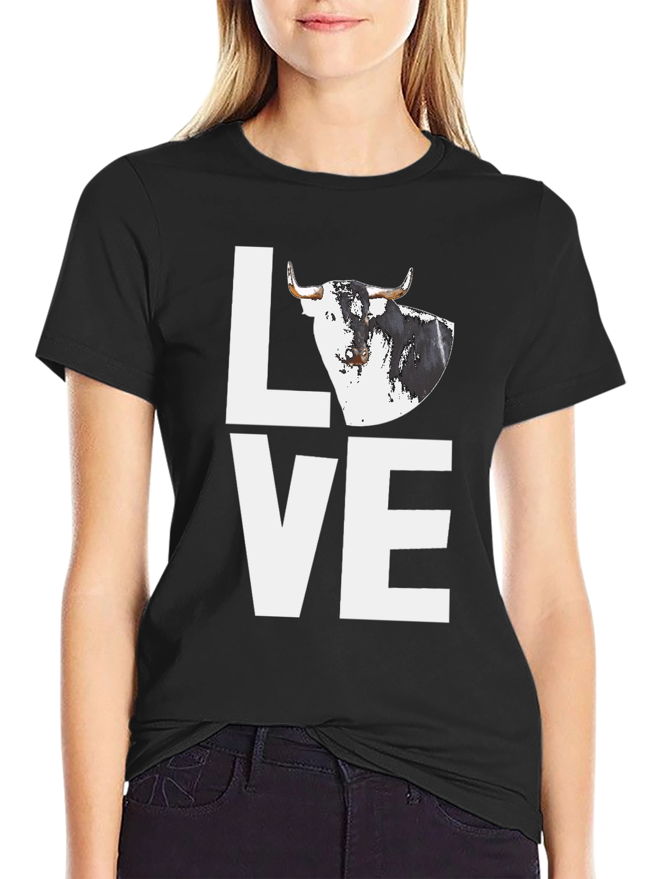Bull Love Graphic Tee - Black Cotton Blend Shirt
