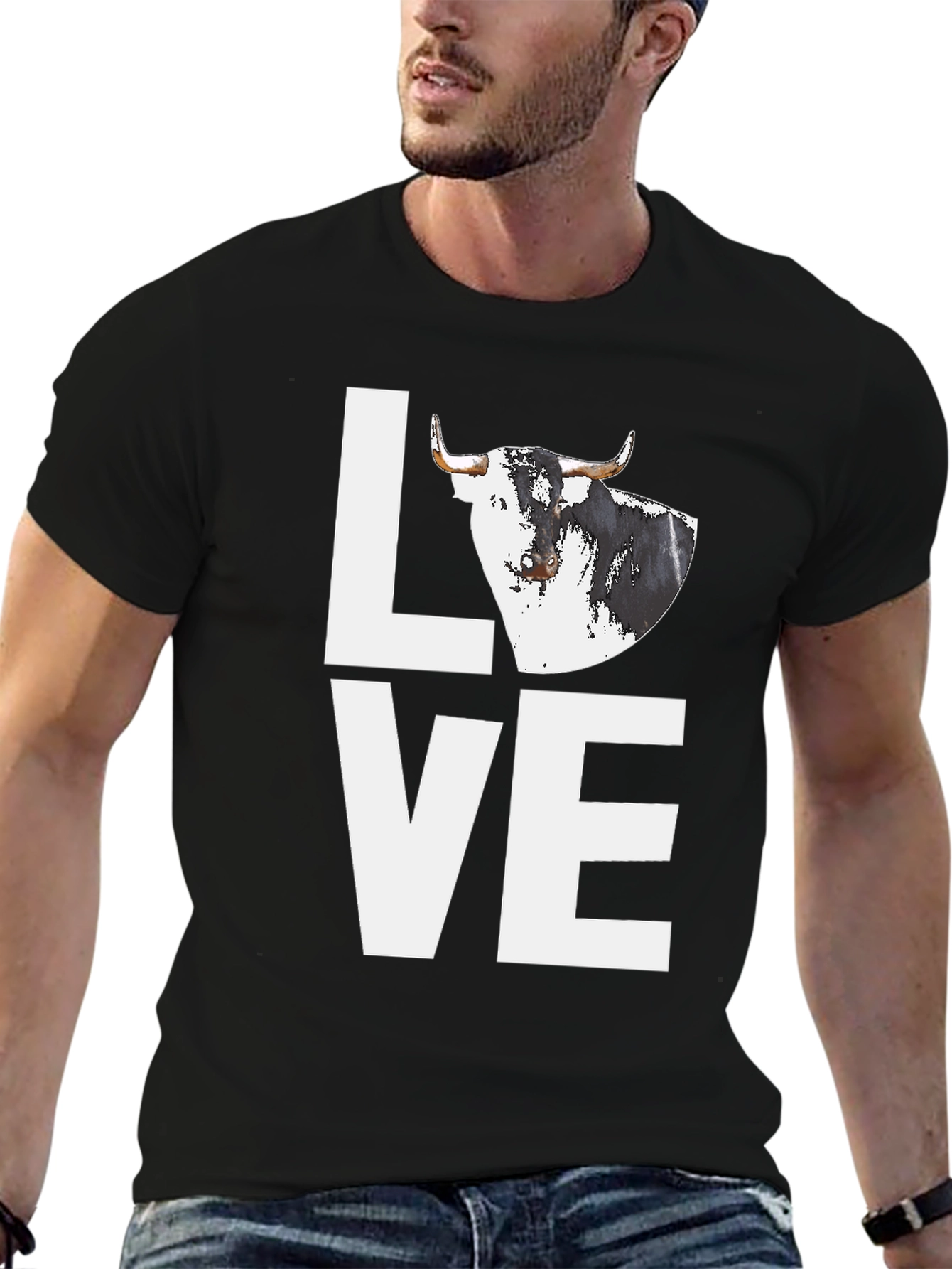 Bull Love Graphic Tee - Black Cotton Blend Shirt