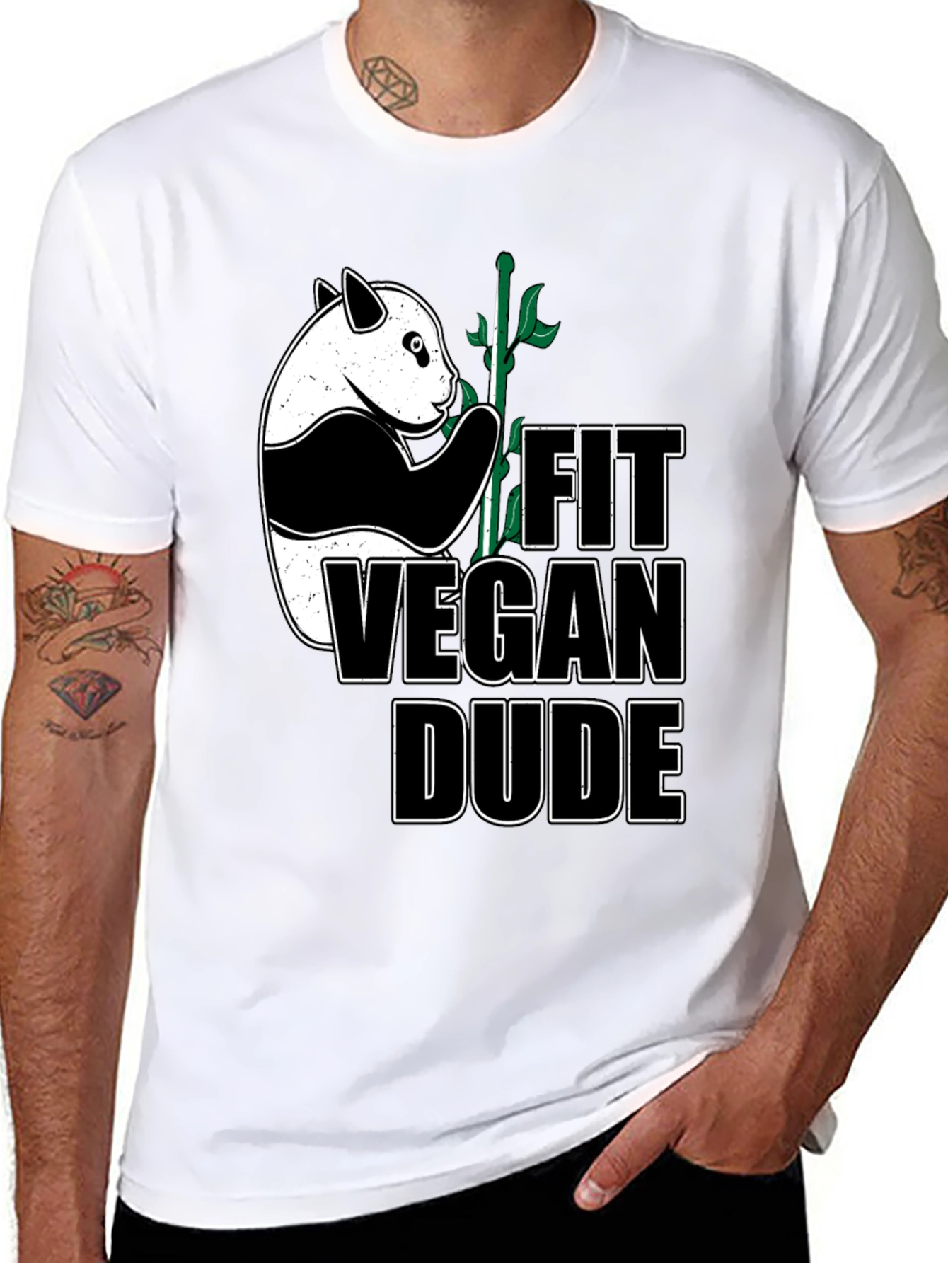 Fit Vegan Dude T-Shirt - Panda Design