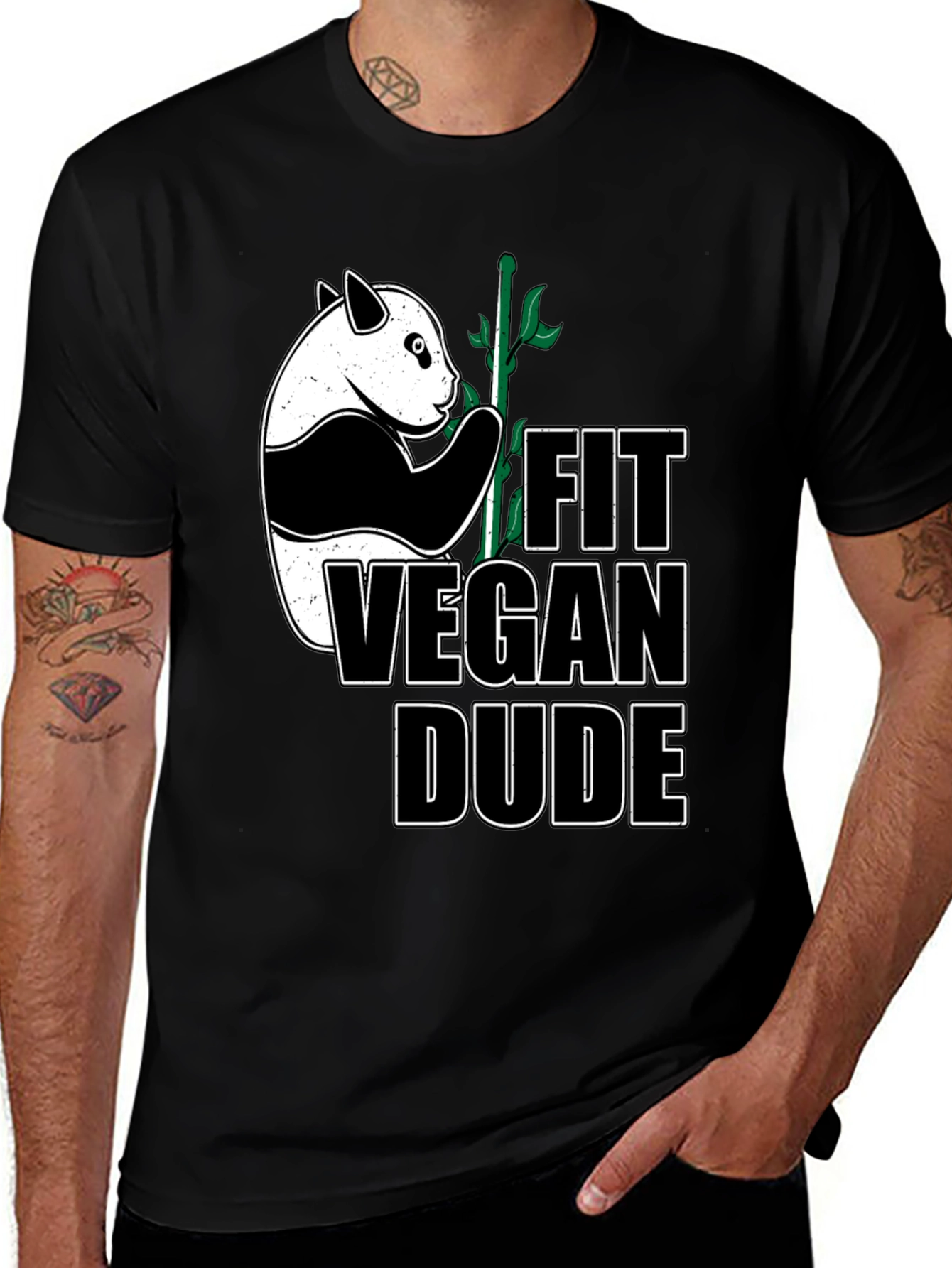Fit Vegan Dude T-Shirt - Panda Design
