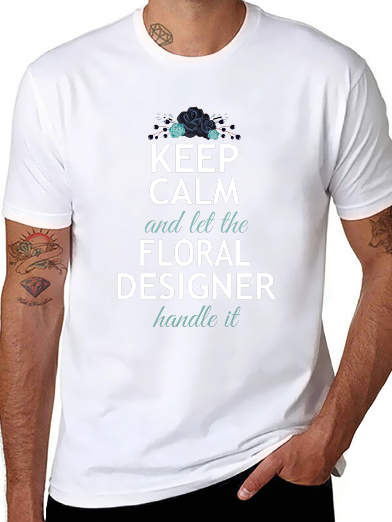 Keep Calm Floral Designer T-Shirt - Black