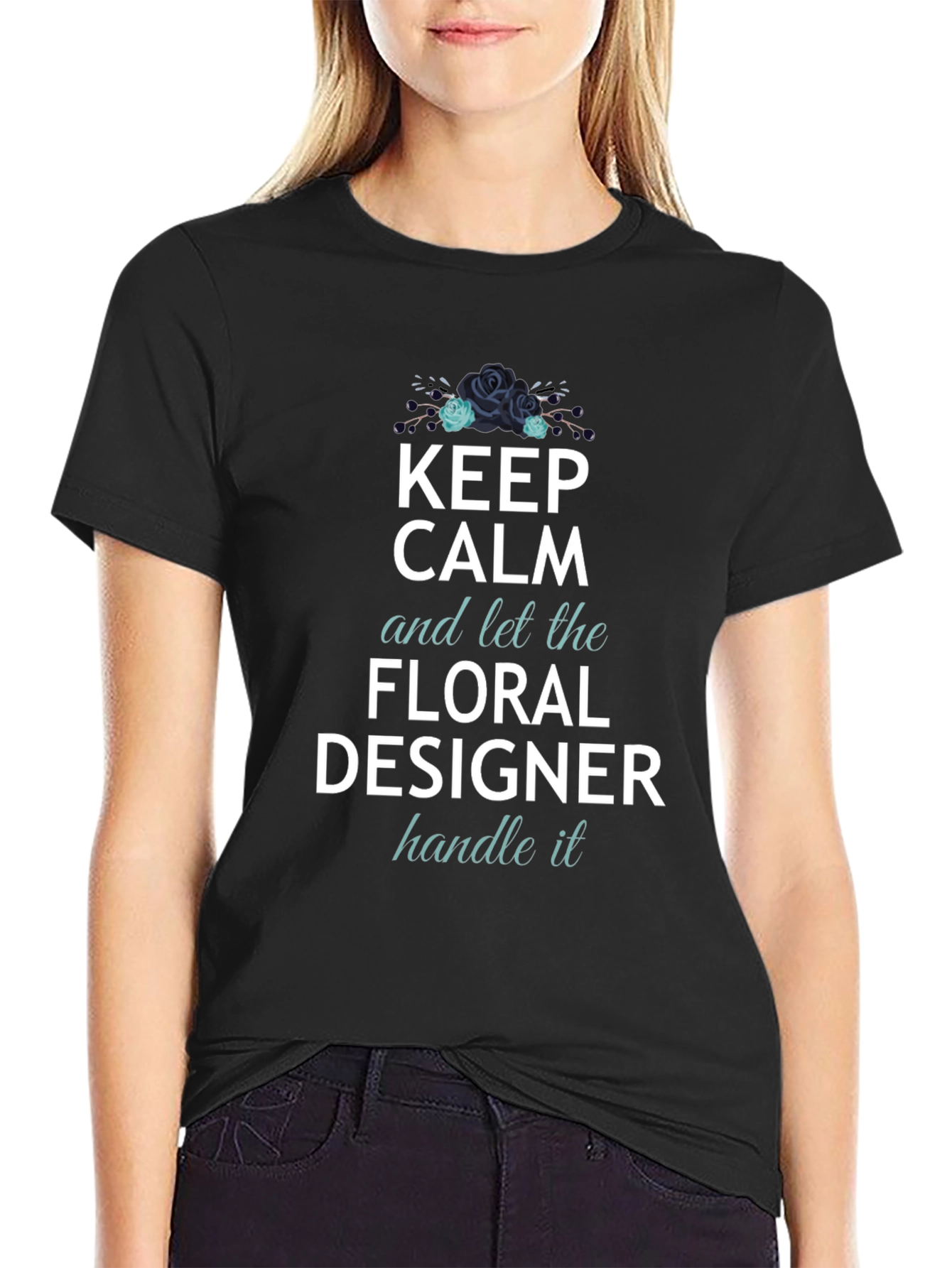 Keep Calm Floral Designer T-Shirt - Black