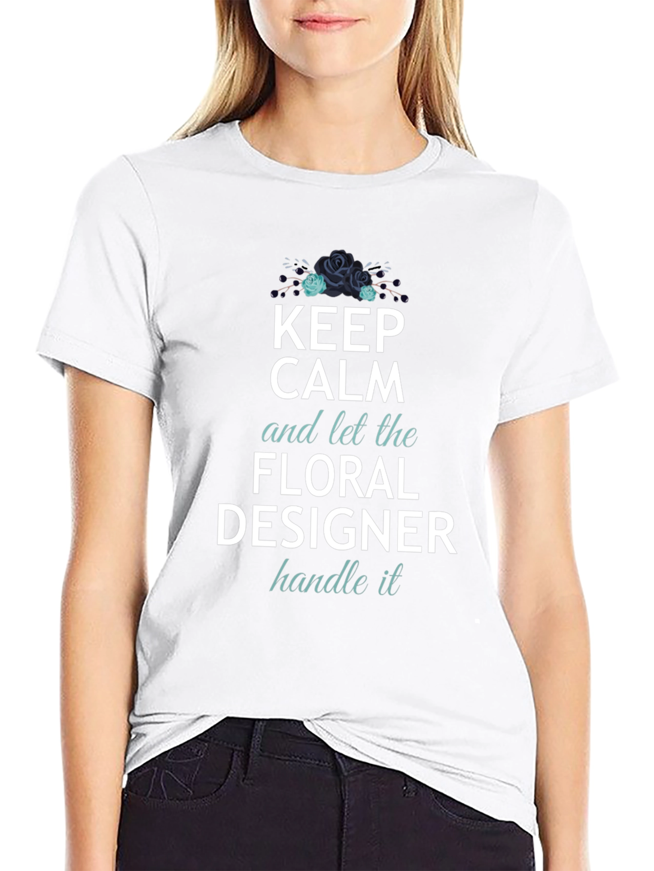 Keep Calm Floral Designer T-Shirt - Black