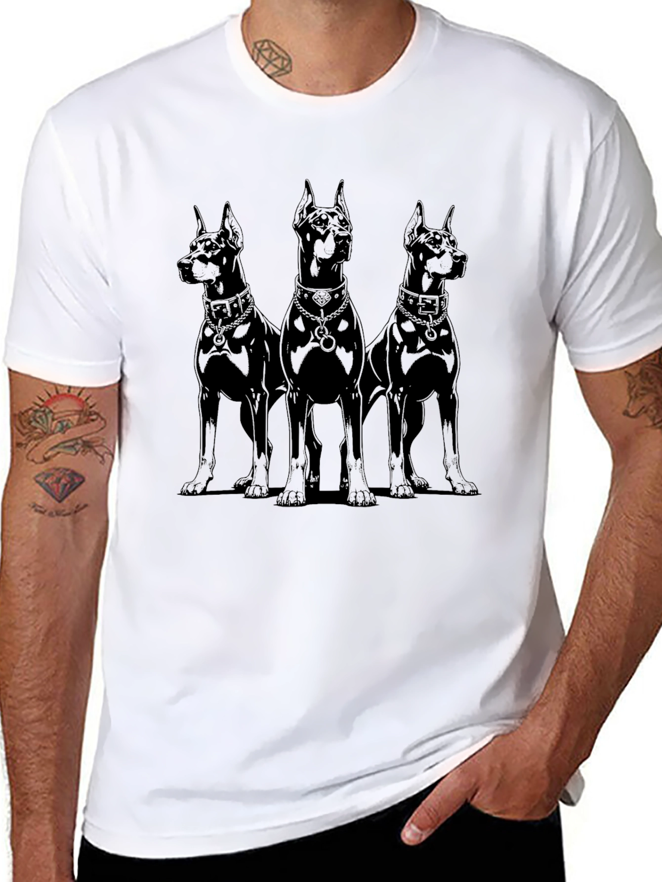 Doberman Trio Black T-Shirt - Canine Cool