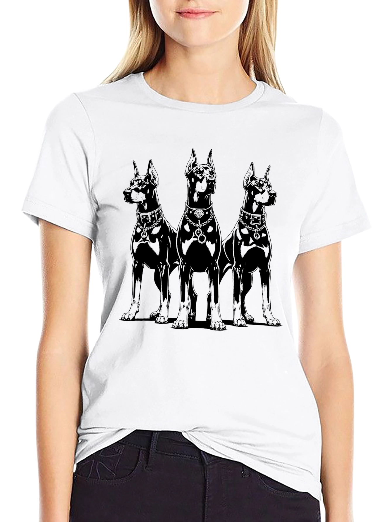 Doberman Trio Black T-Shirt - Canine Cool
