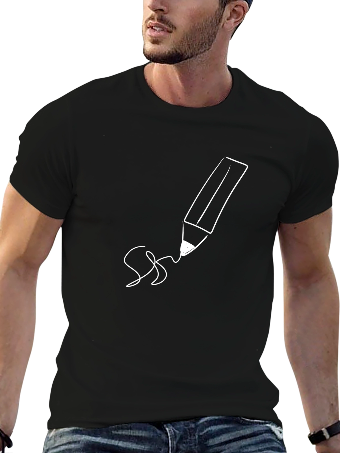 Pencil Graphic Tee - Casual Black T-Shirt