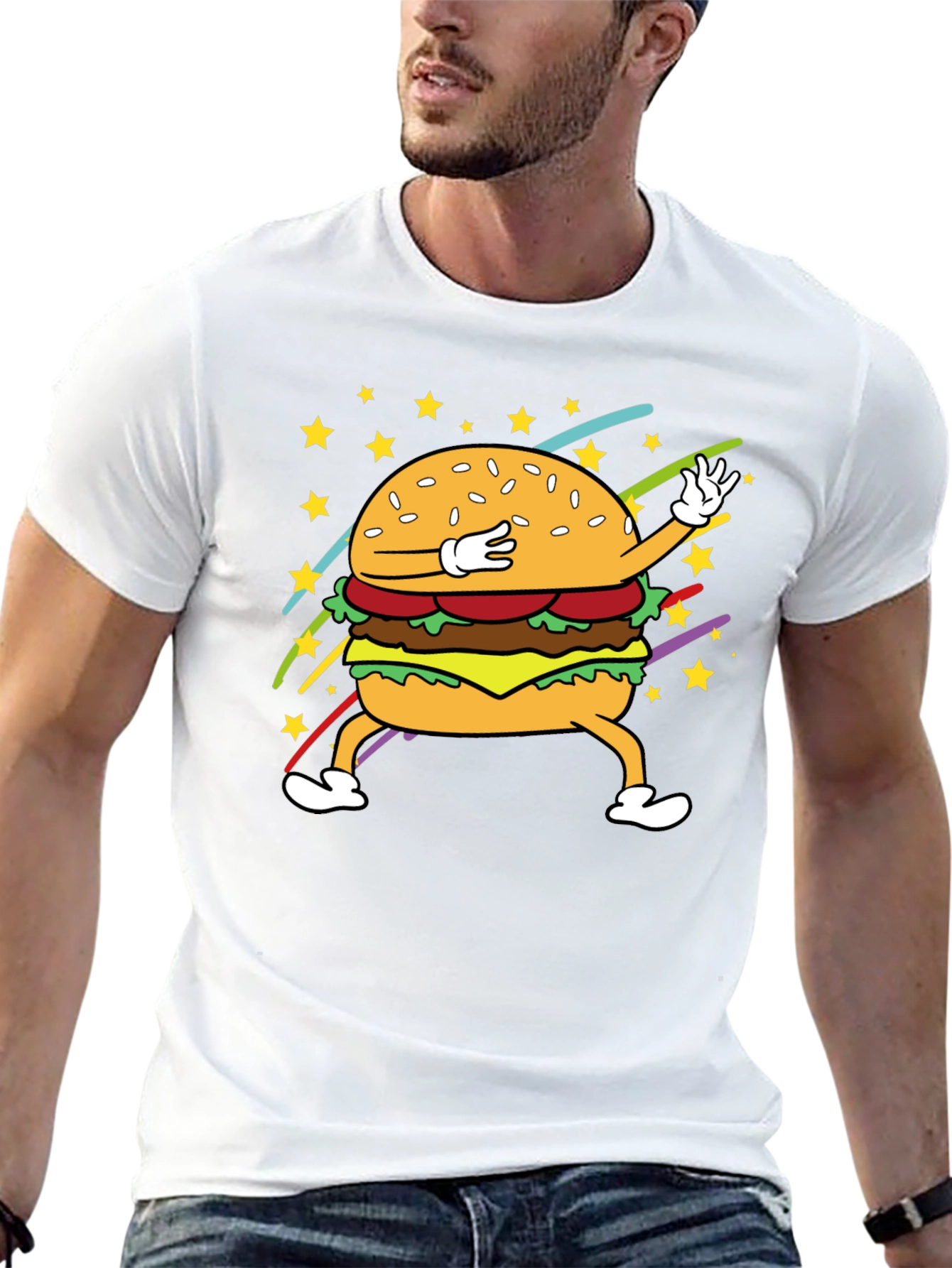 Dabbing Burger Graphic Tee - Black Cotton T-Shirt