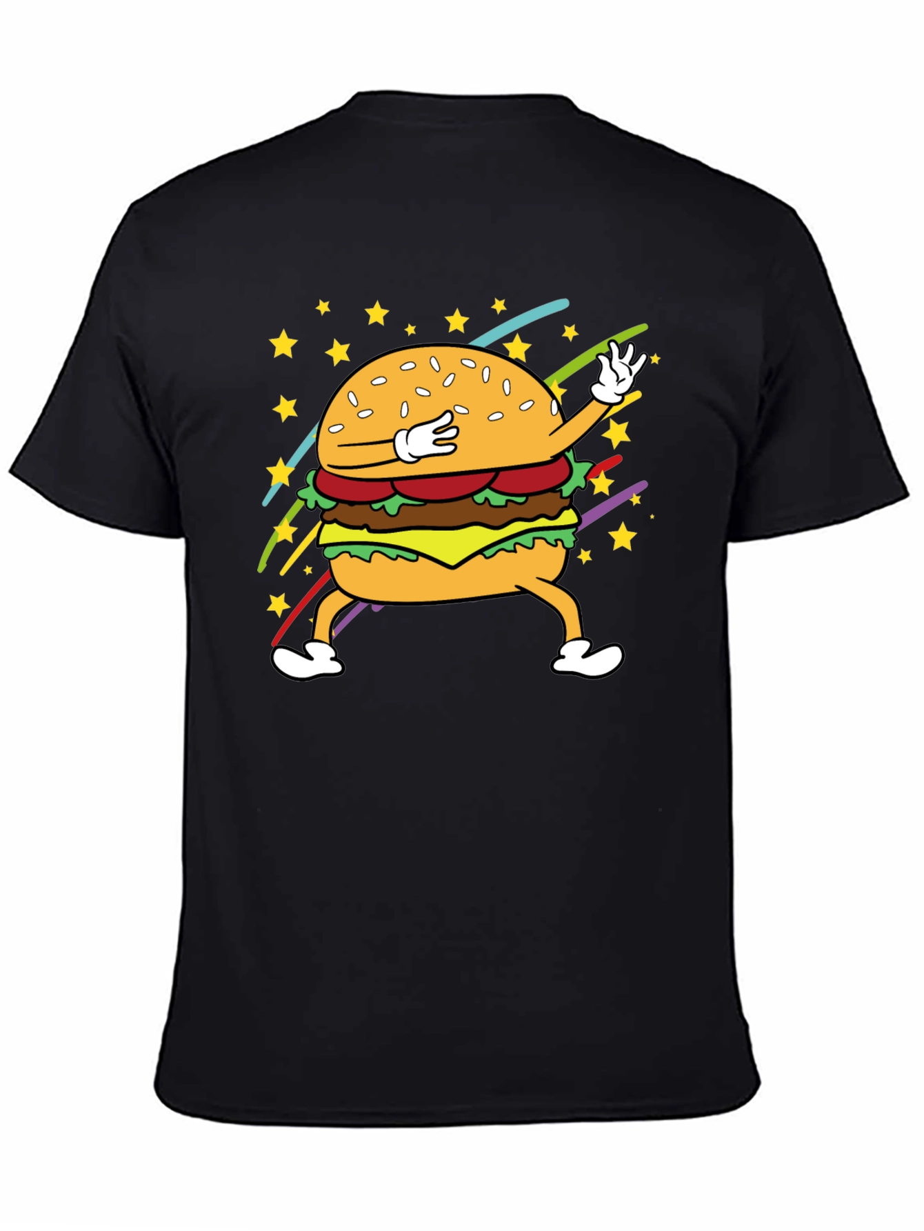 Dabbing Burger Graphic Tee - Black Cotton T-Shirt