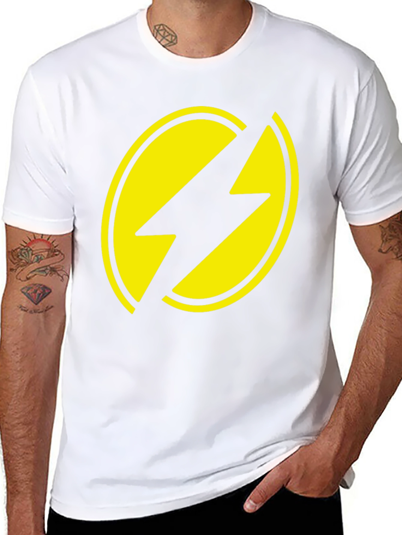 Black T-Shirt with Yellow Lightning Bolt Design