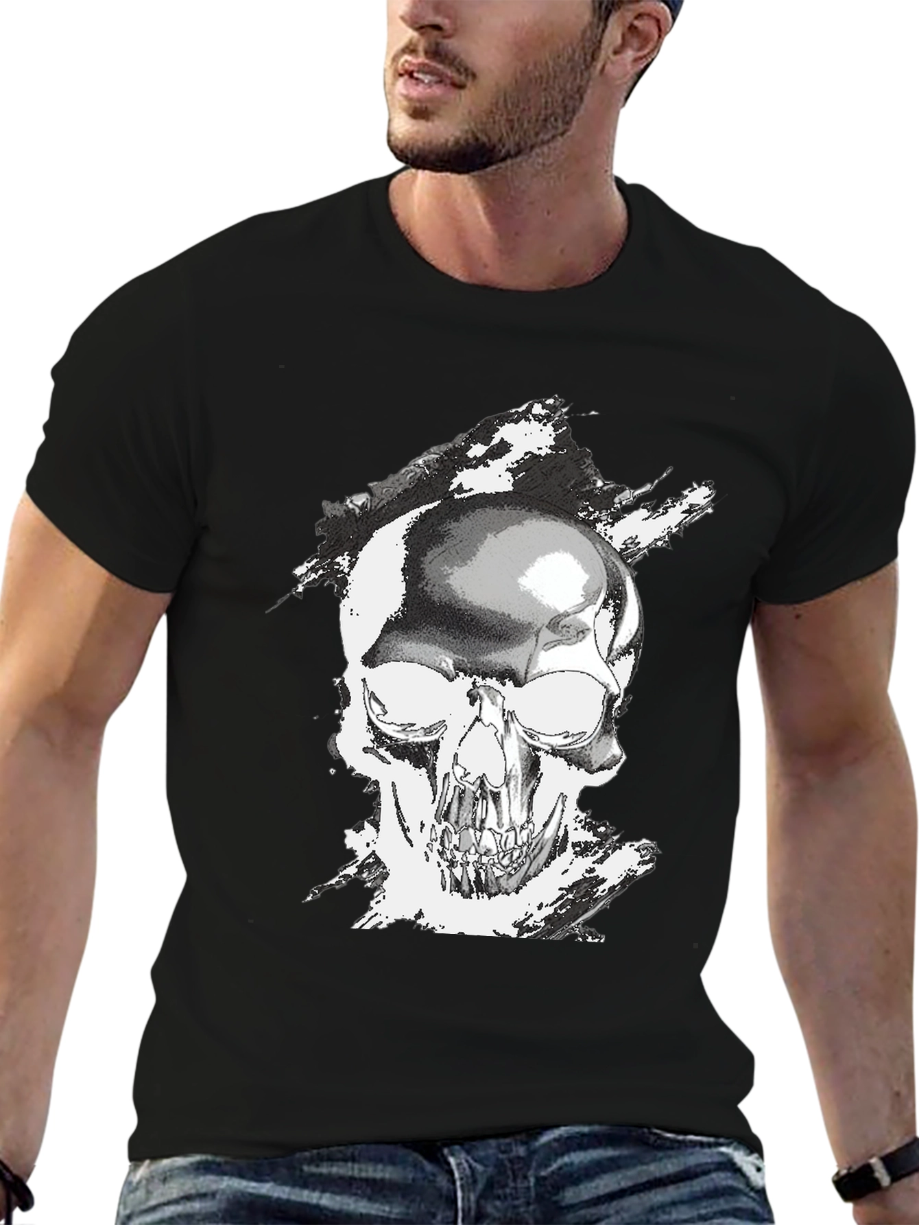 Skull Graphic Tee - Black Casual T-Shirt