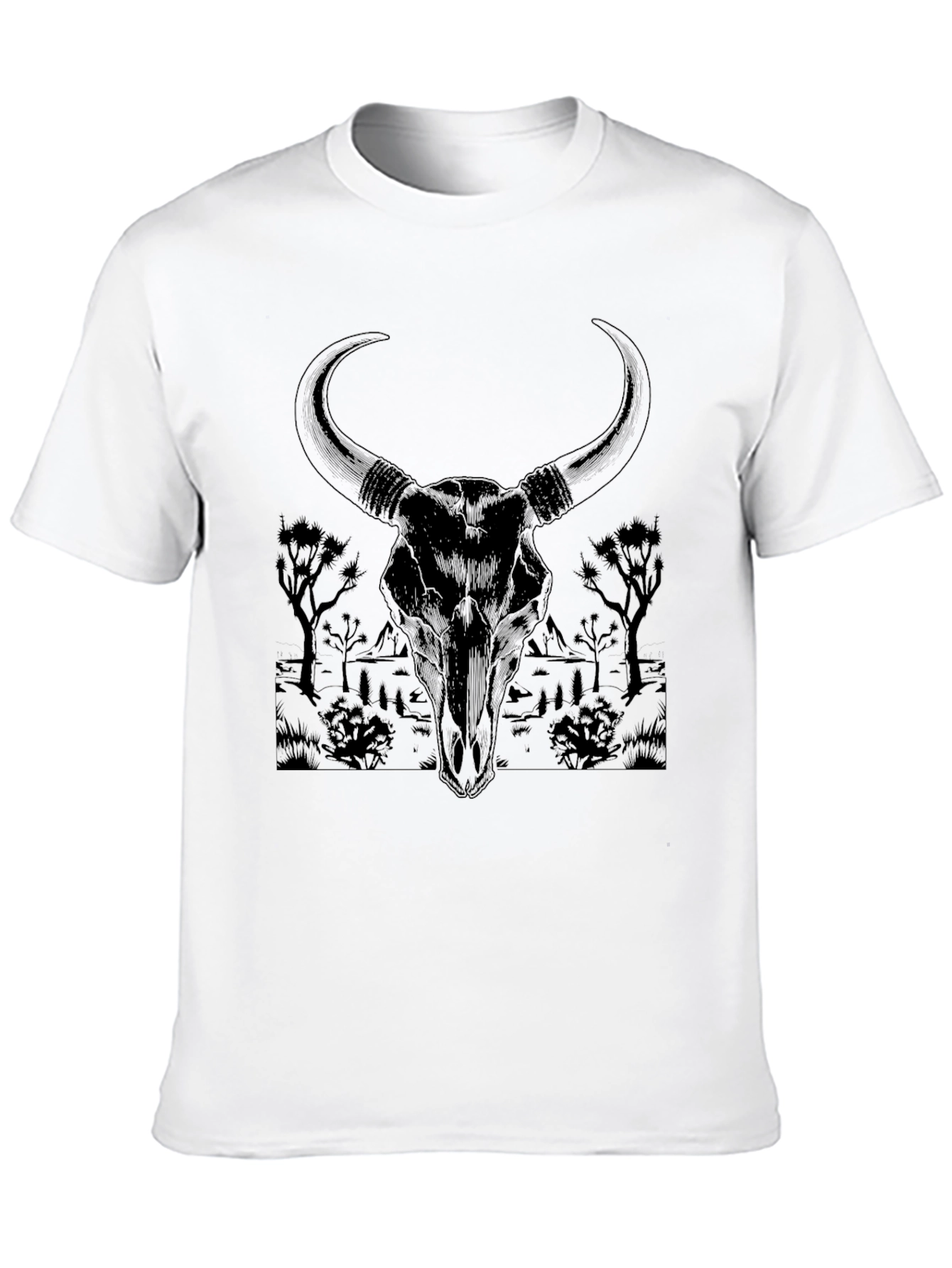 Black Bull Skull Graphic Tee - Desert Scene
