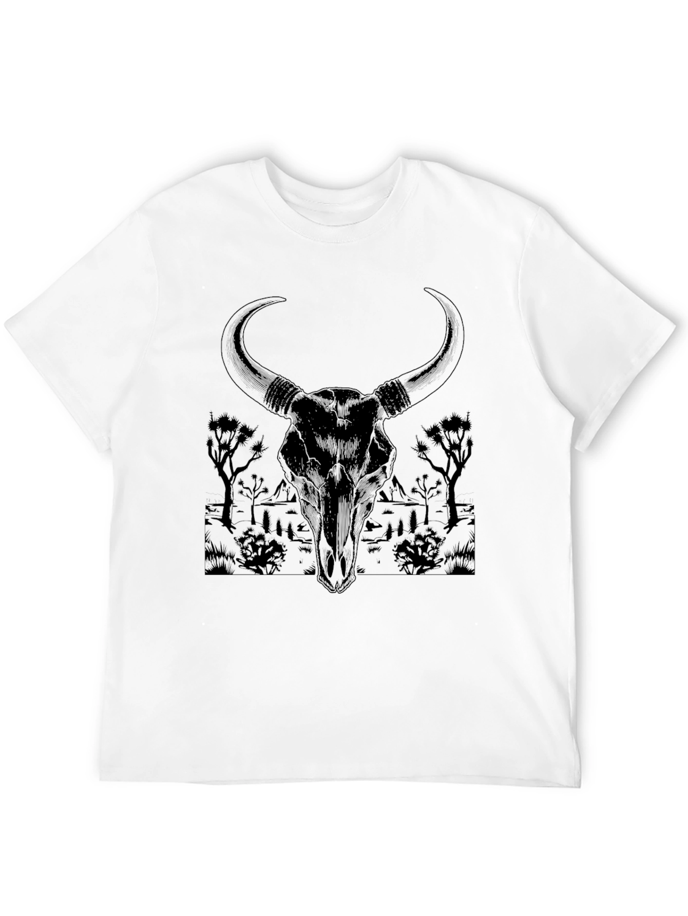 Black Bull Skull Graphic Tee - Desert Scene
