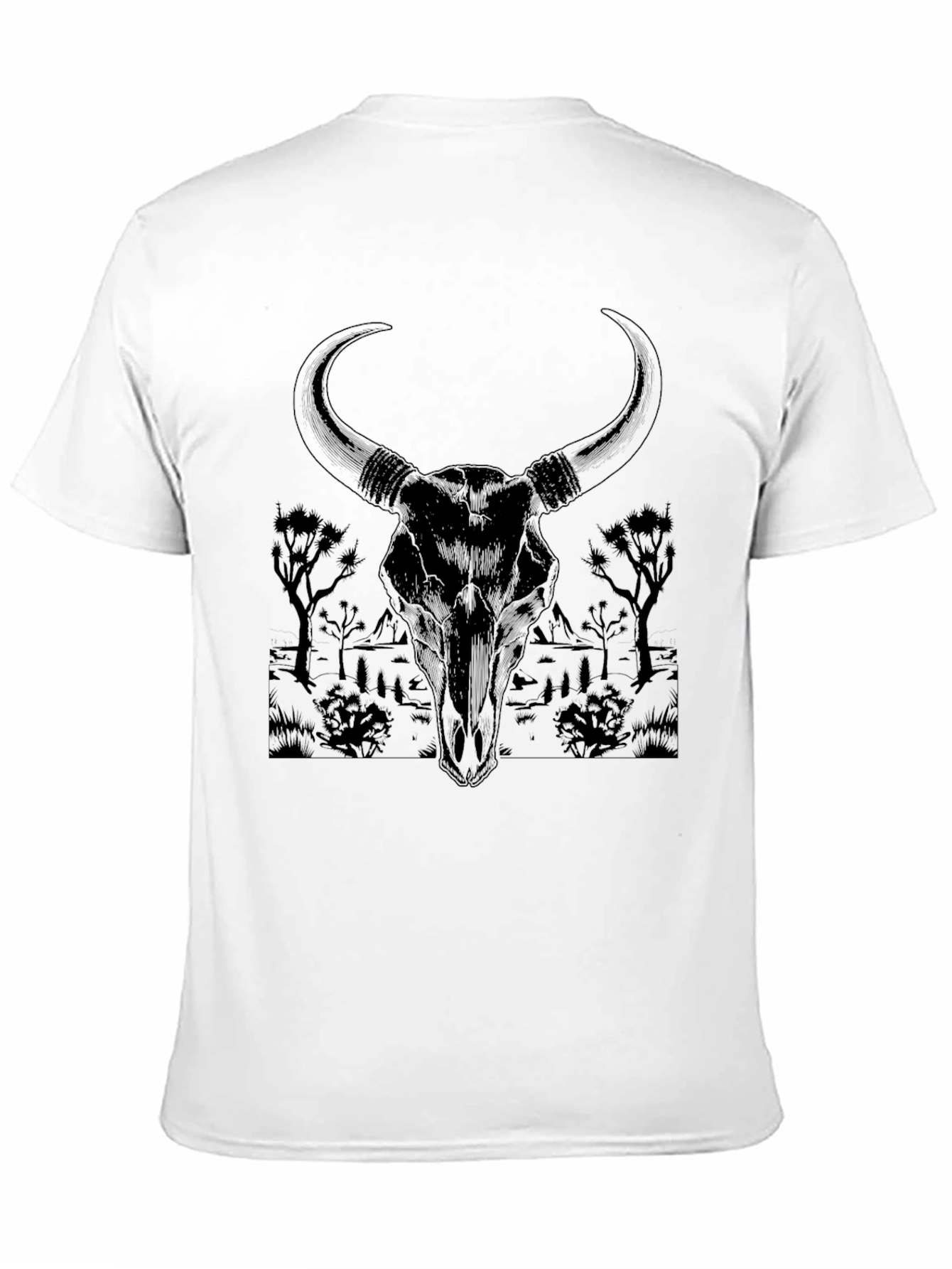 Black Bull Skull Graphic Tee - Desert Scene