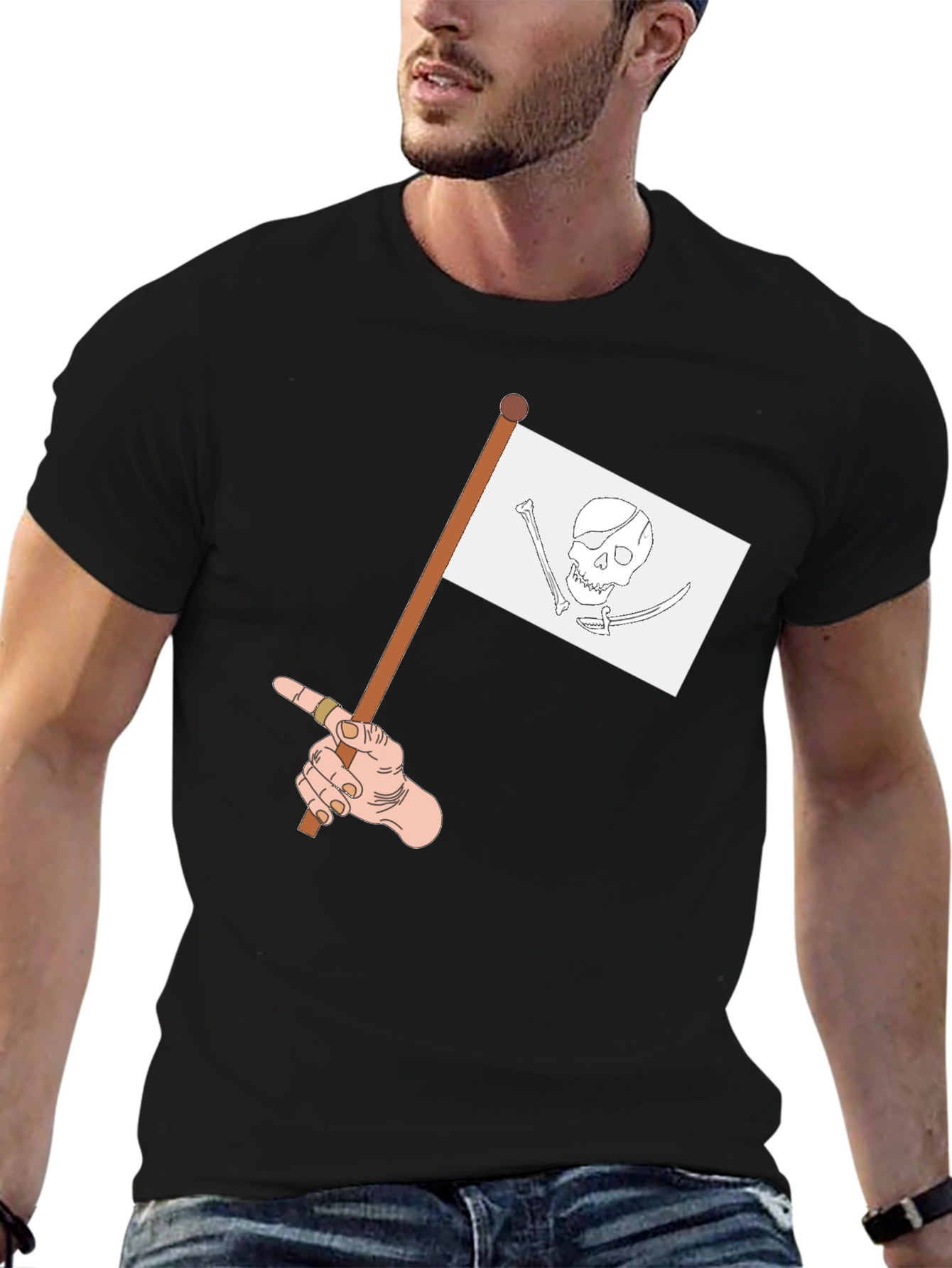 Pirate Flag Graphic Tee - Casual Black T-Shirt