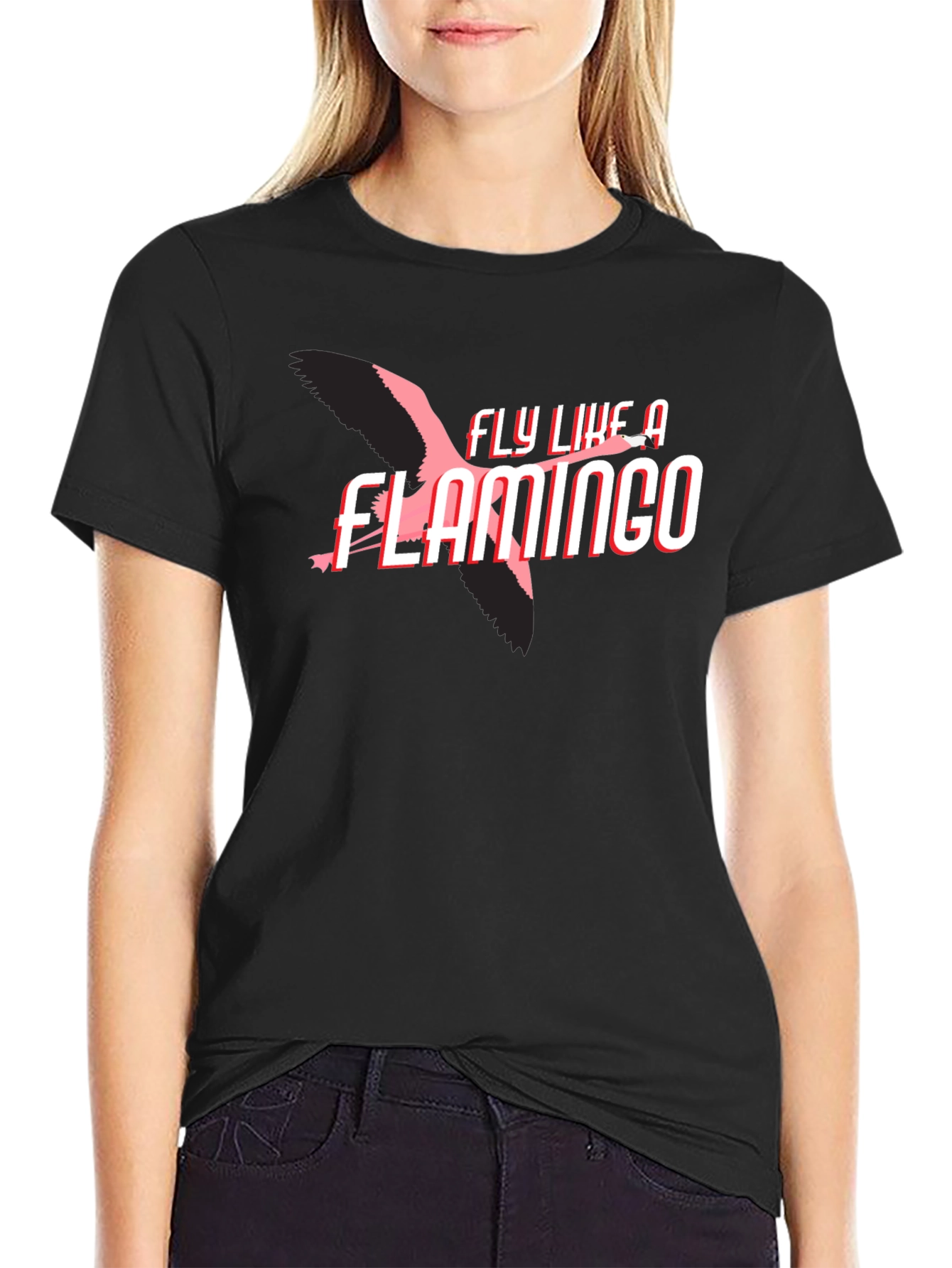 Fly Like a Flamingo Graphic Tee - Black