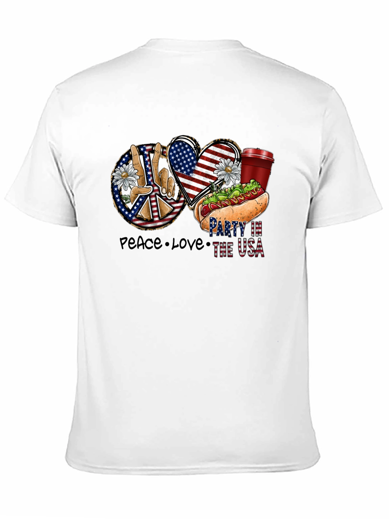 Patriotic Peace Love & USA Party T-Shirt