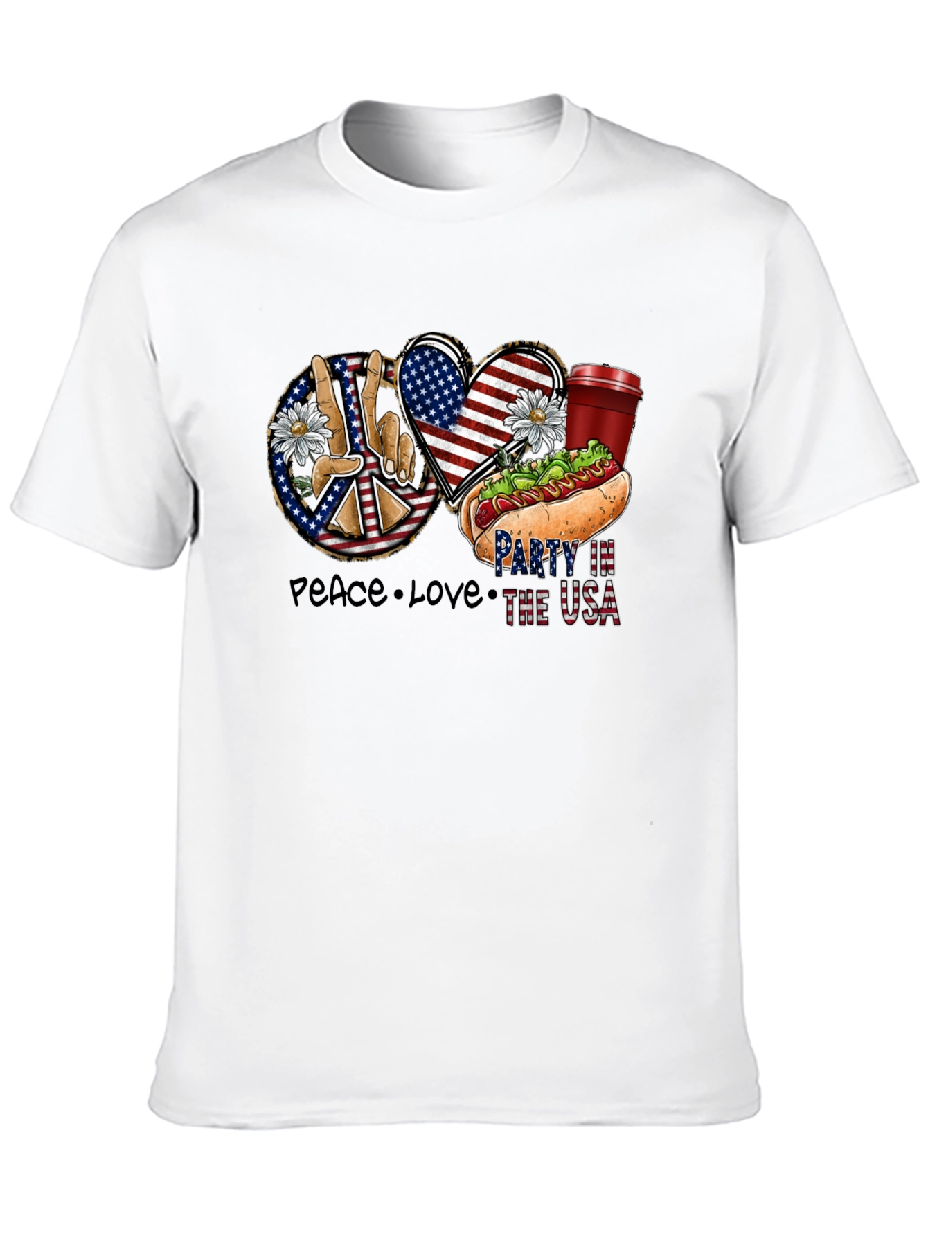 Patriotic Peace Love & USA Party T-Shirt