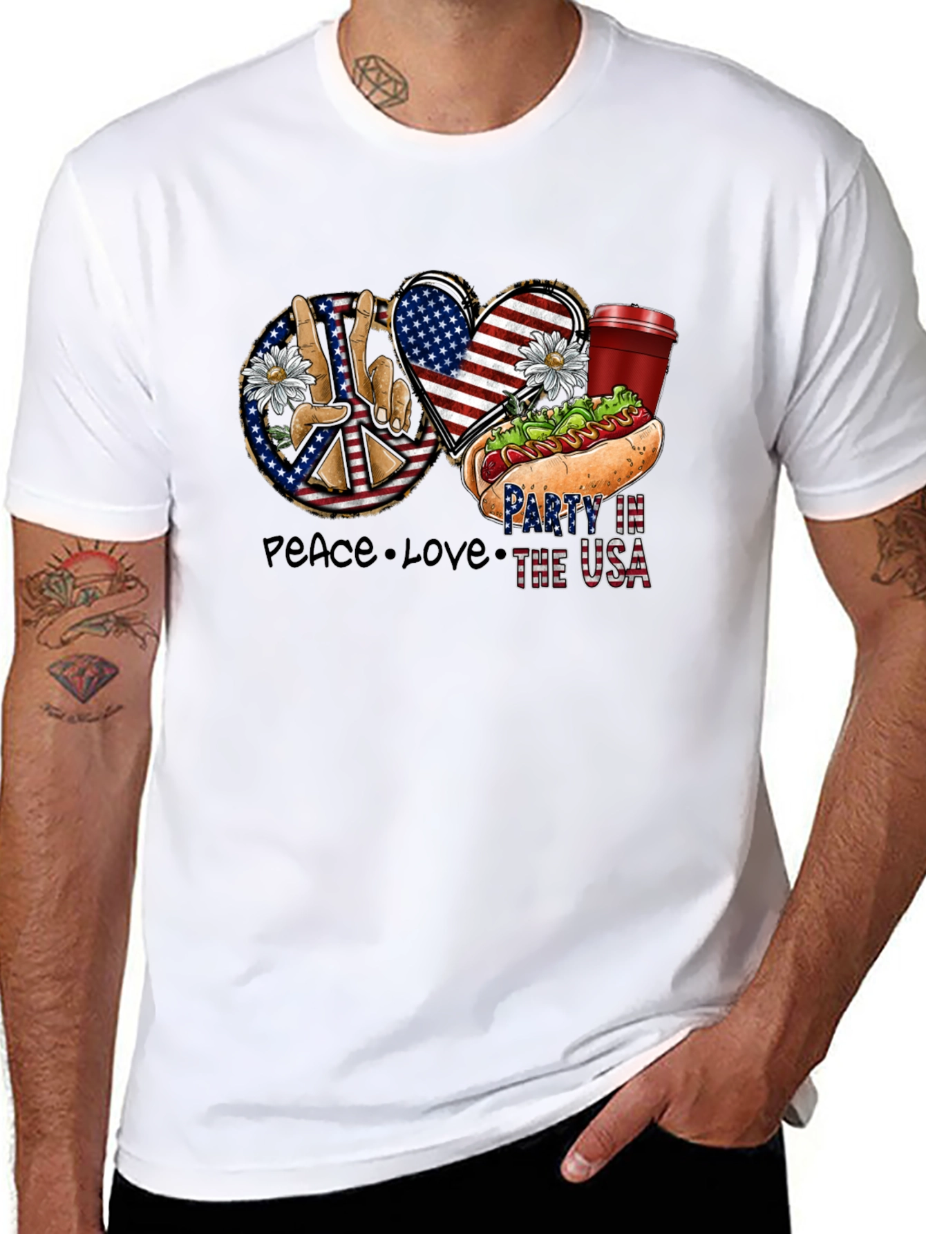 Patriotic Peace Love & USA Party T-Shirt