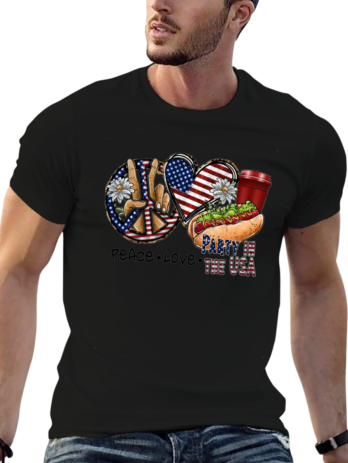 Patriotic Peace Love & USA Party T-Shirt