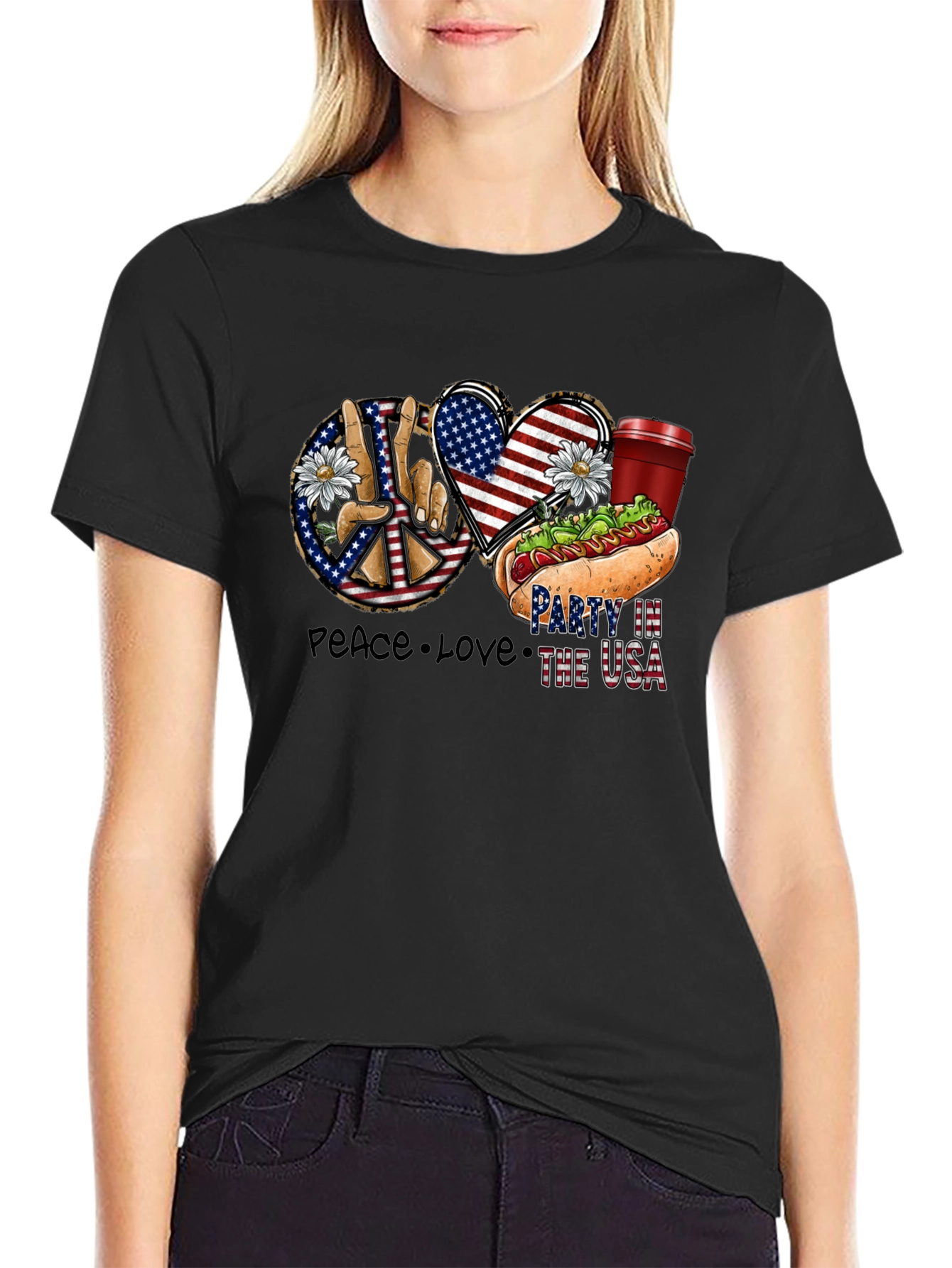 Patriotic Peace Love & USA Party T-Shirt
