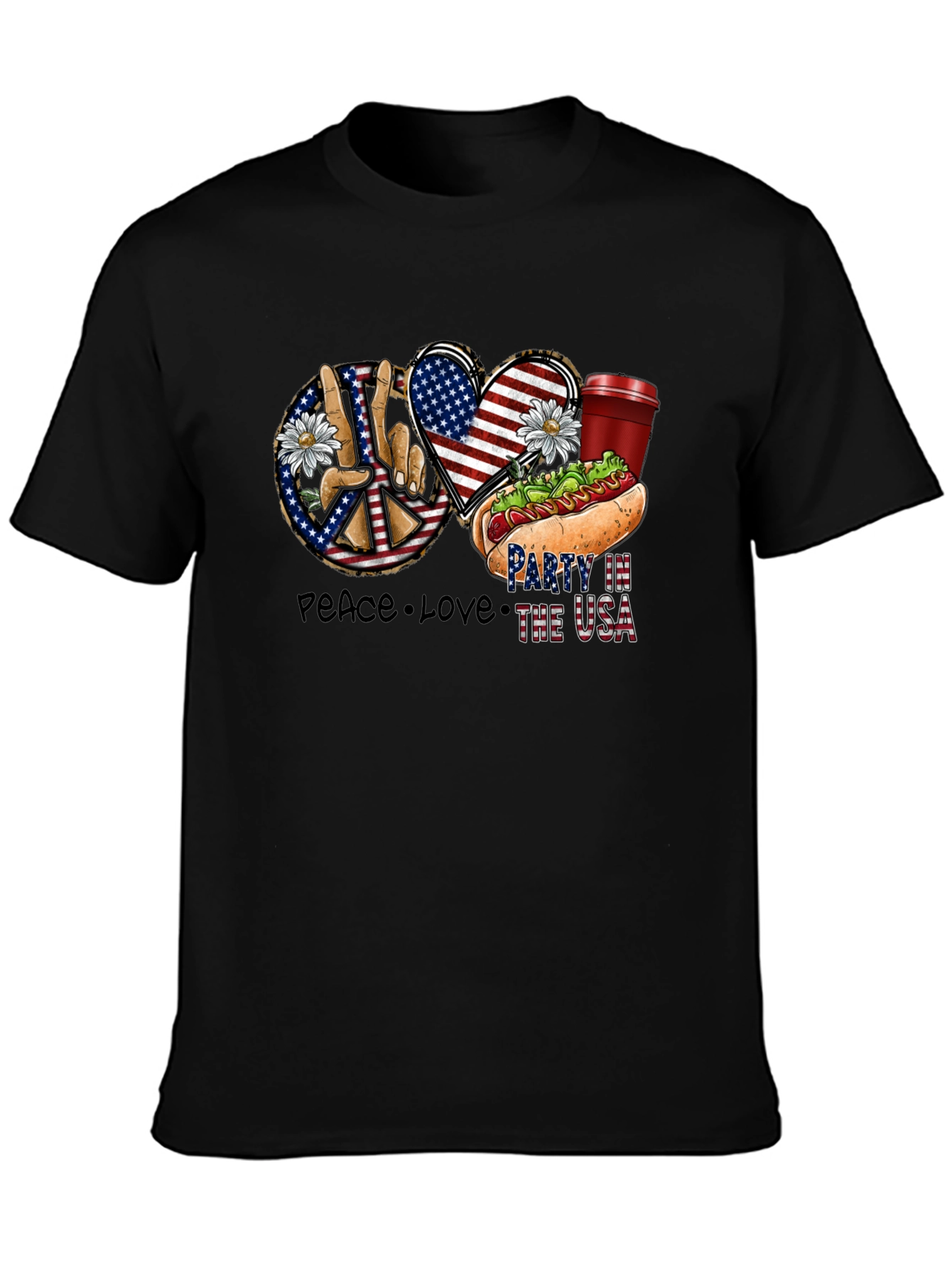 Patriotic Peace Love & USA Party T-Shirt