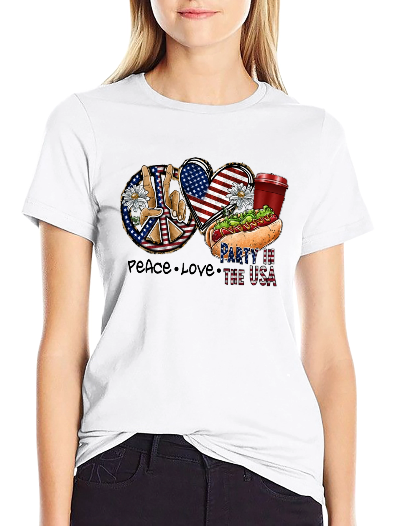 Patriotic Peace Love & USA Party T-Shirt