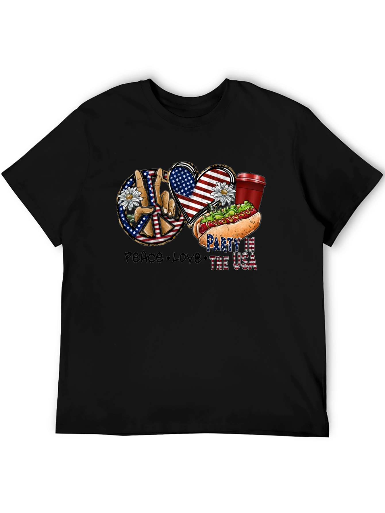 Patriotic Peace Love & USA Party T-Shirt