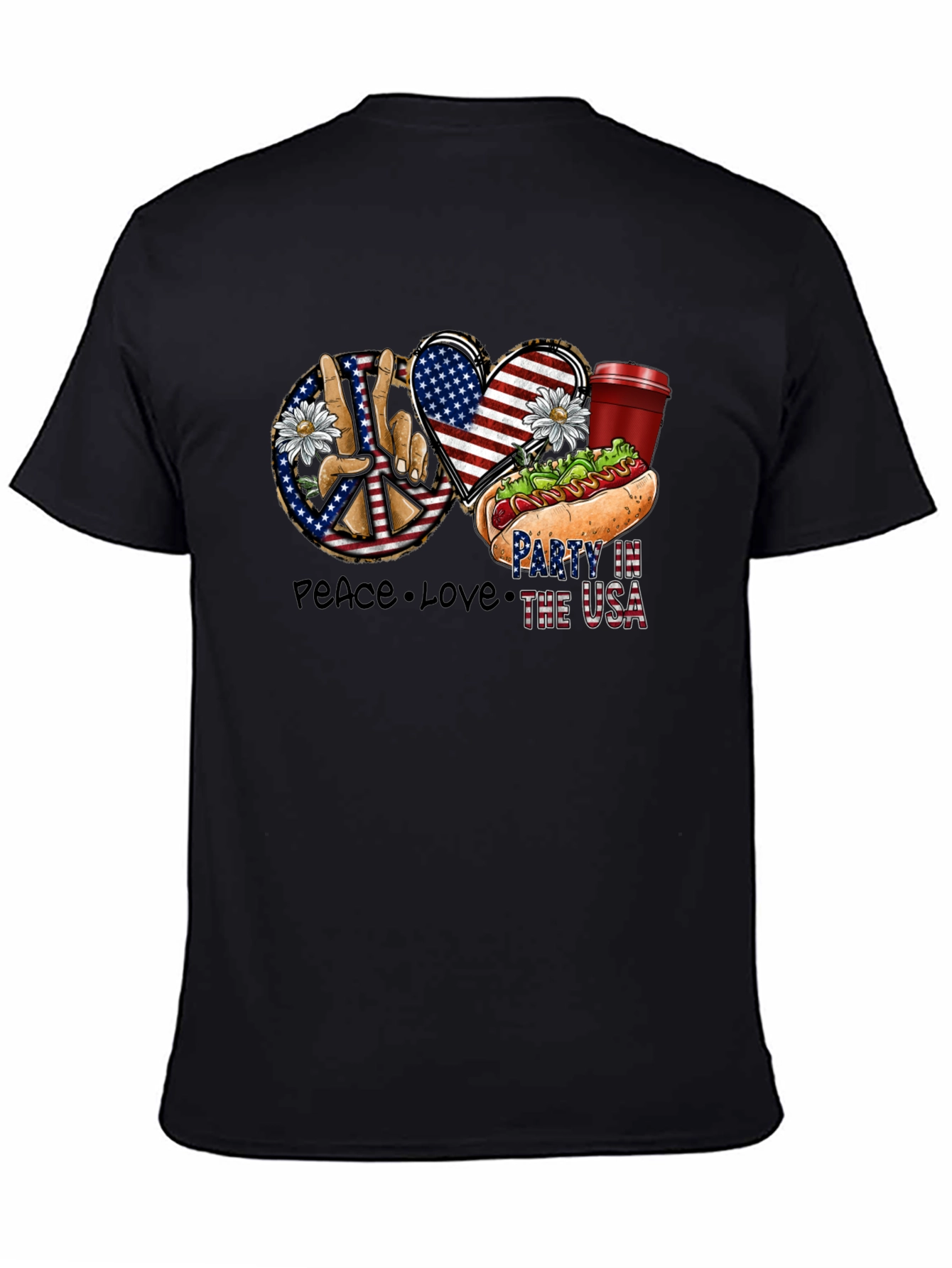 Patriotic Peace Love & USA Party T-Shirt
