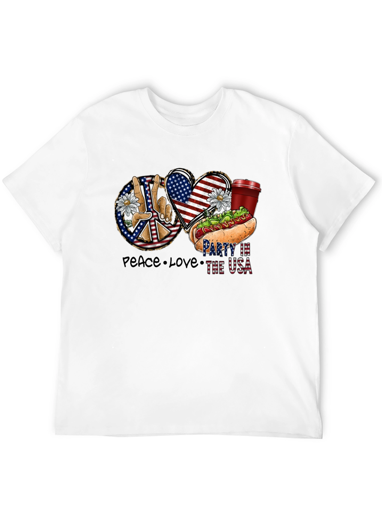 Patriotic Peace Love & USA Party T-Shirt