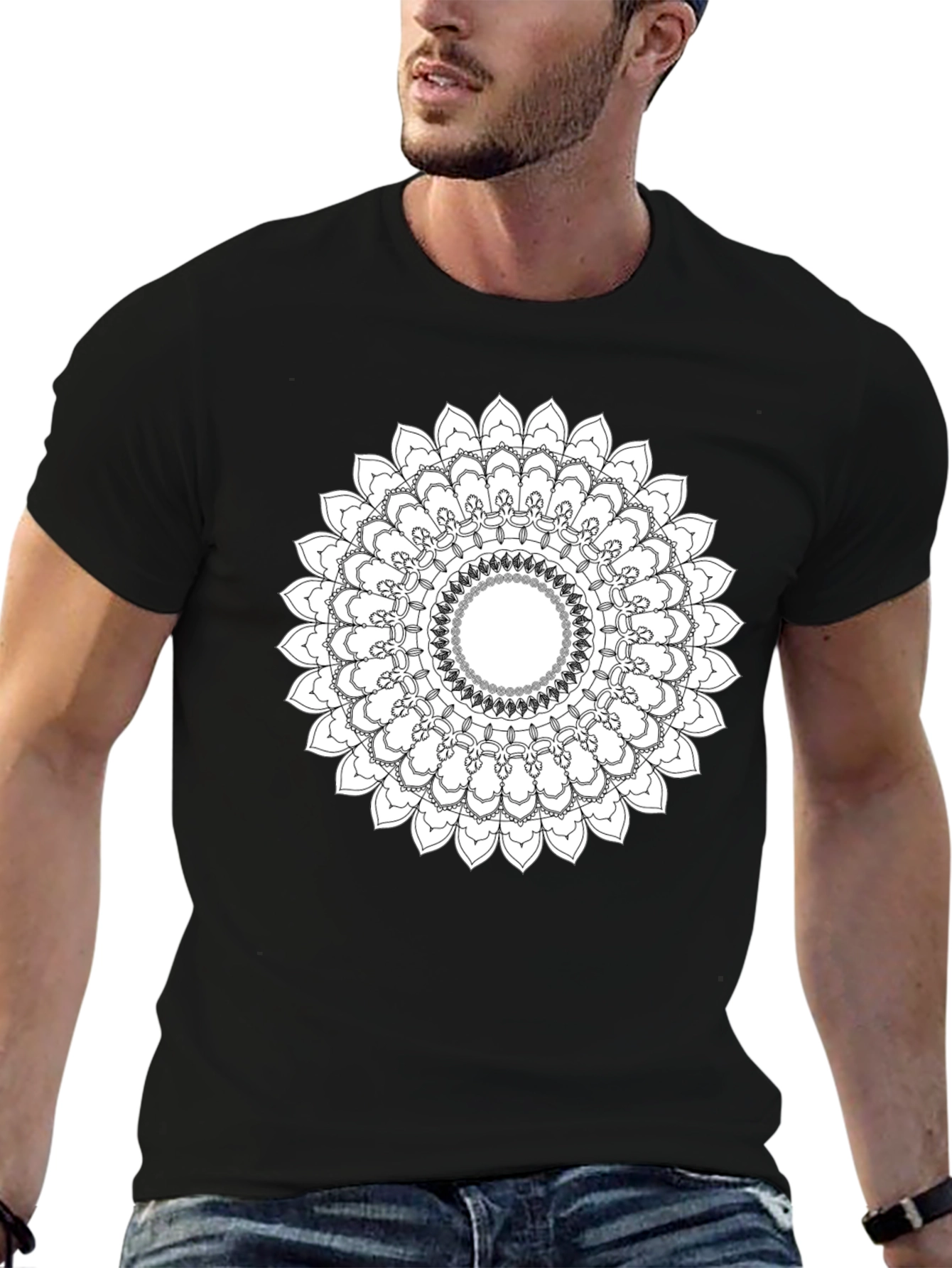 Black T-Shirt with Mandala Design