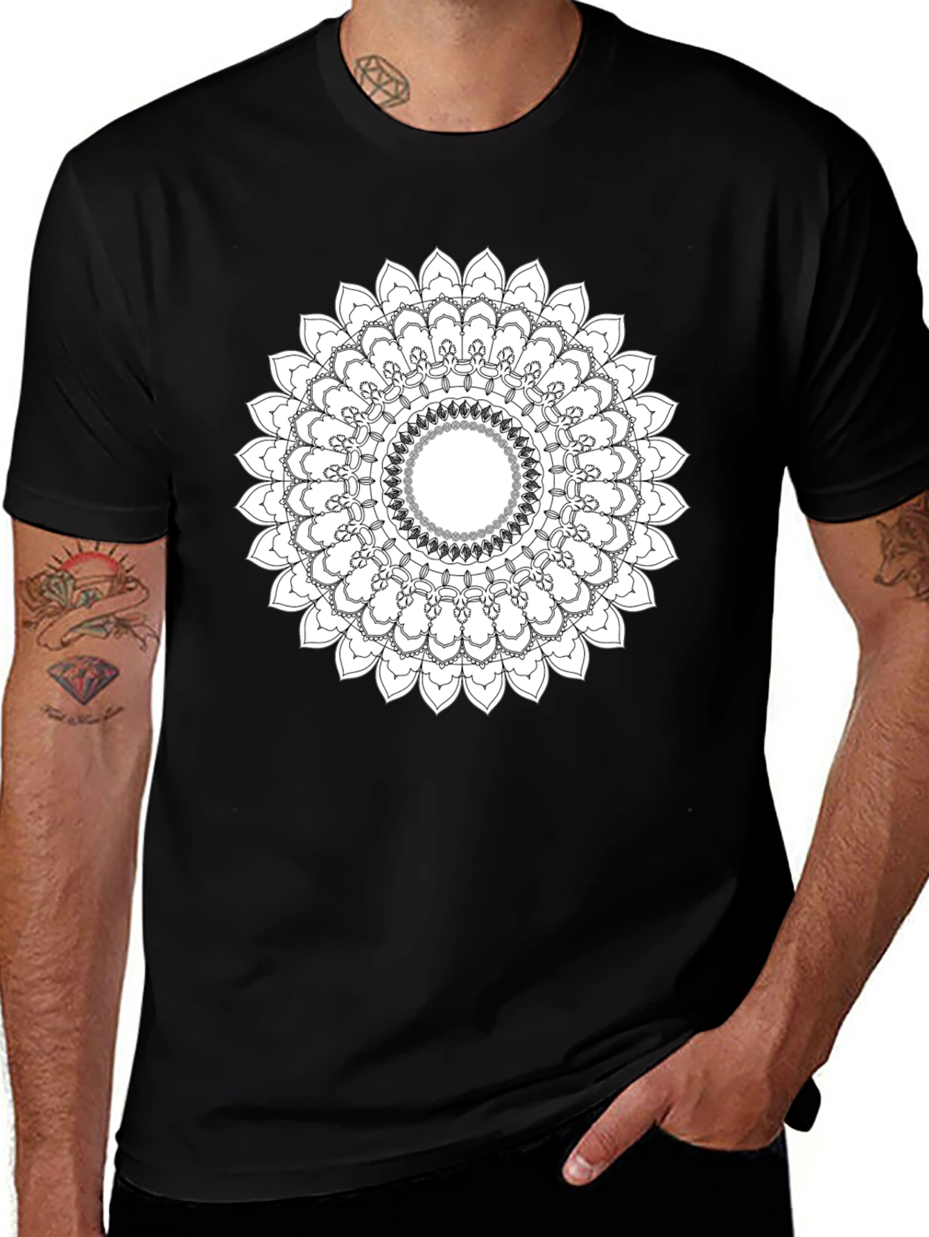 Black T-Shirt with Mandala Design