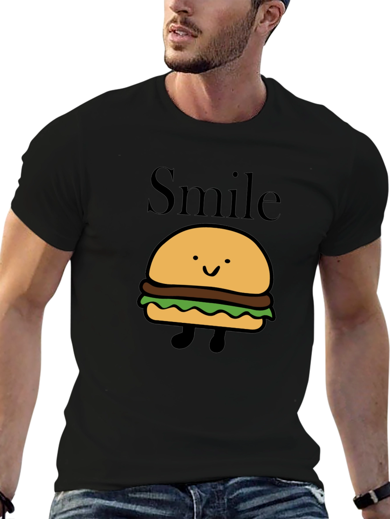 Smile Burger Graphic Black T-Shirt