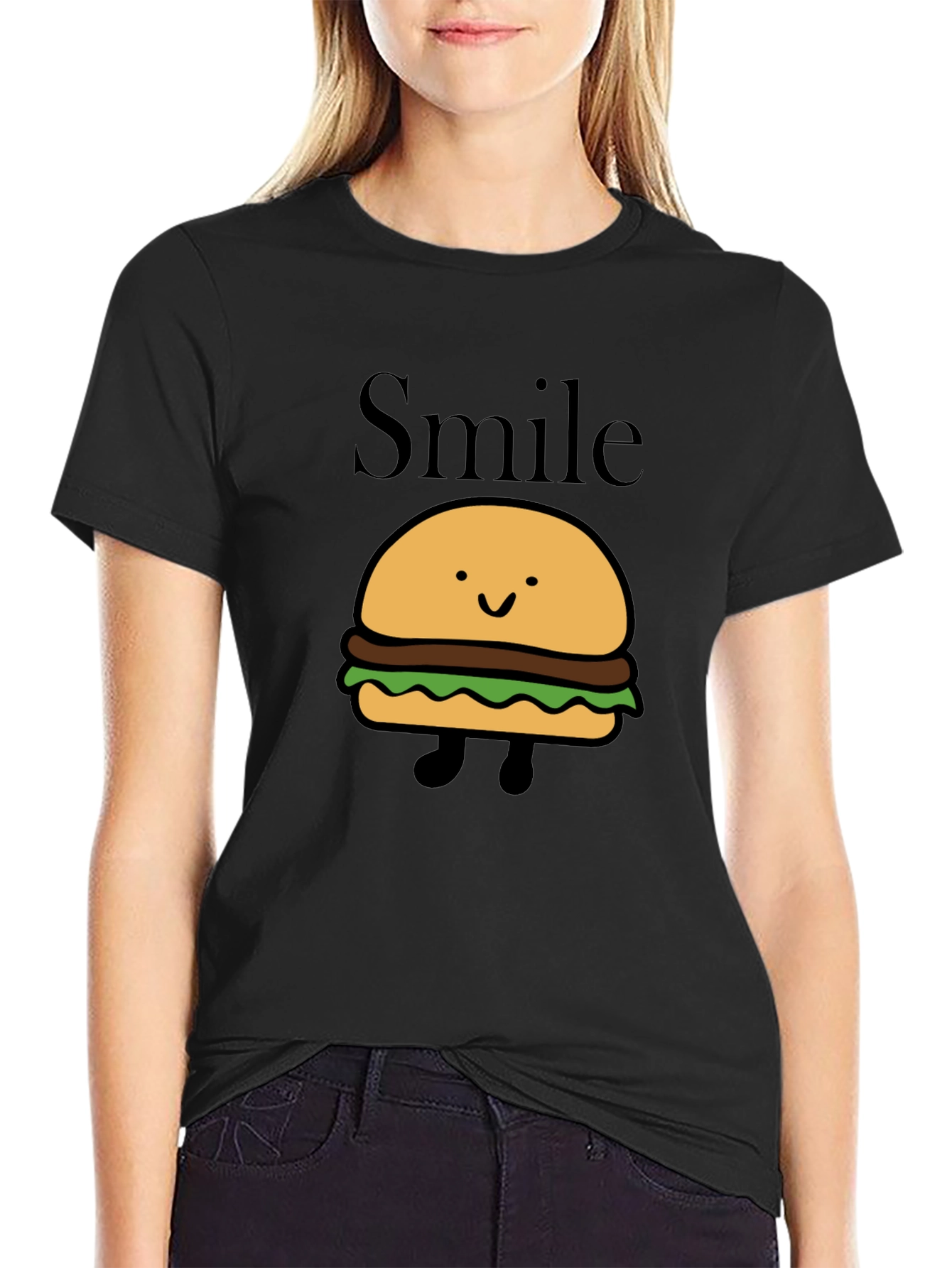 Smile Burger Graphic Black T-Shirt