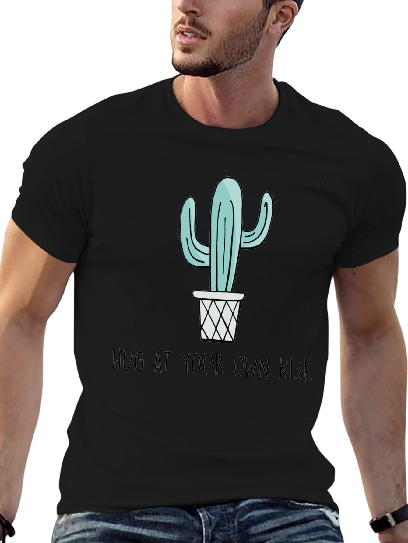 Cactus Hug at Your Own Risk Black Graphic Tee