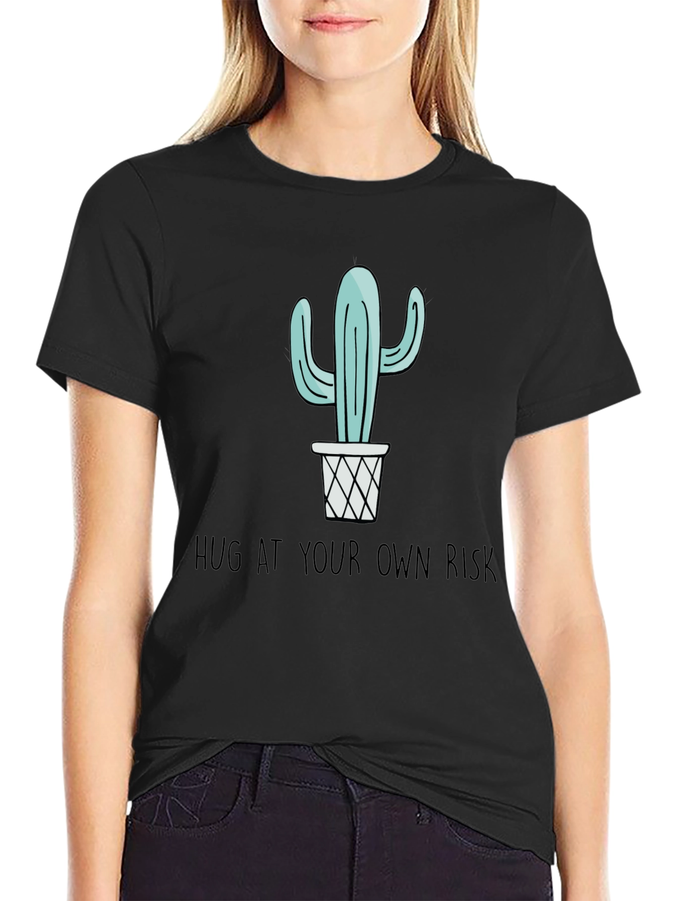 Cactus Hug at Your Own Risk Black Graphic Tee