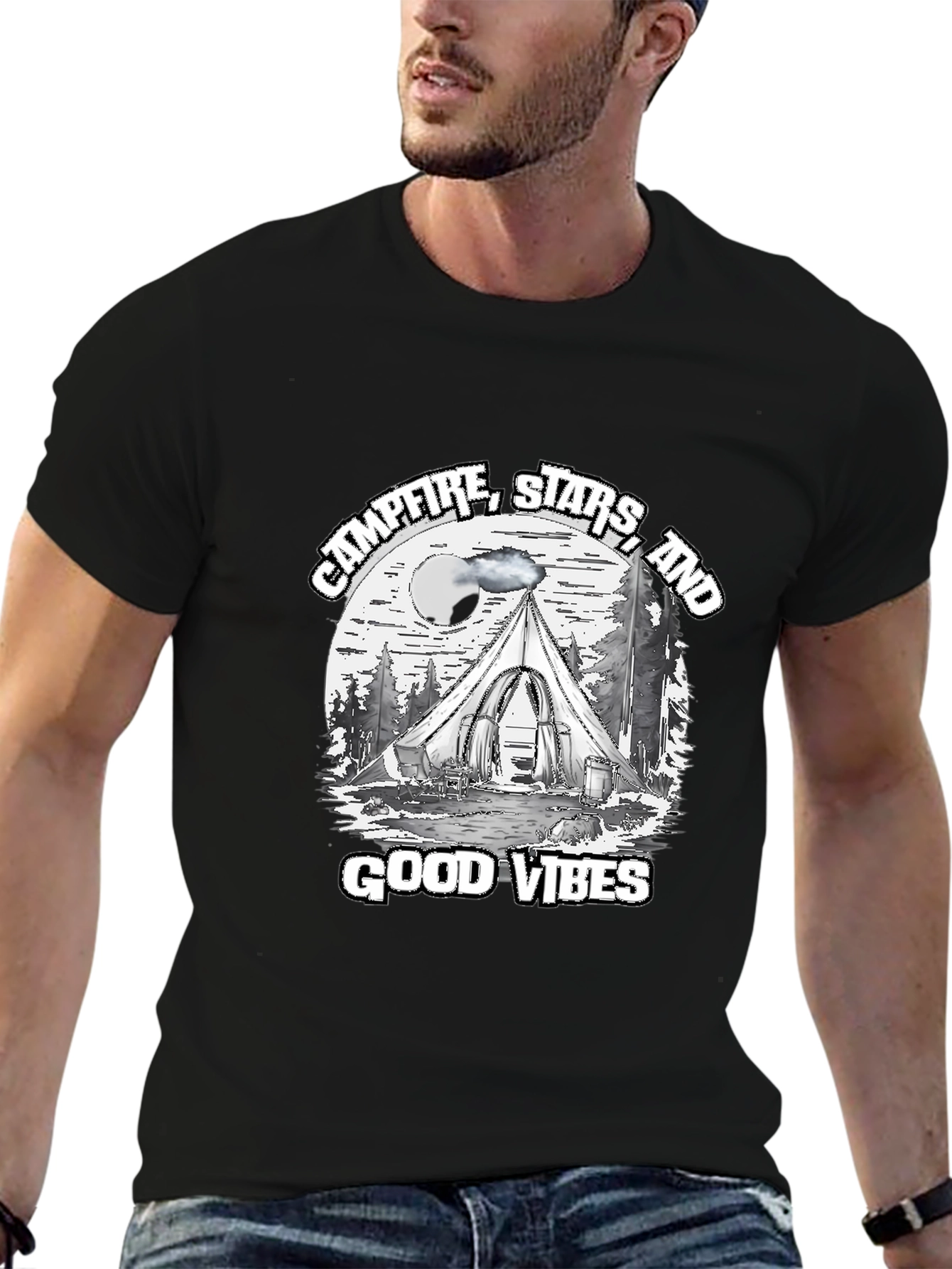Campfire Stars Good Vibes Black T-Shirt
