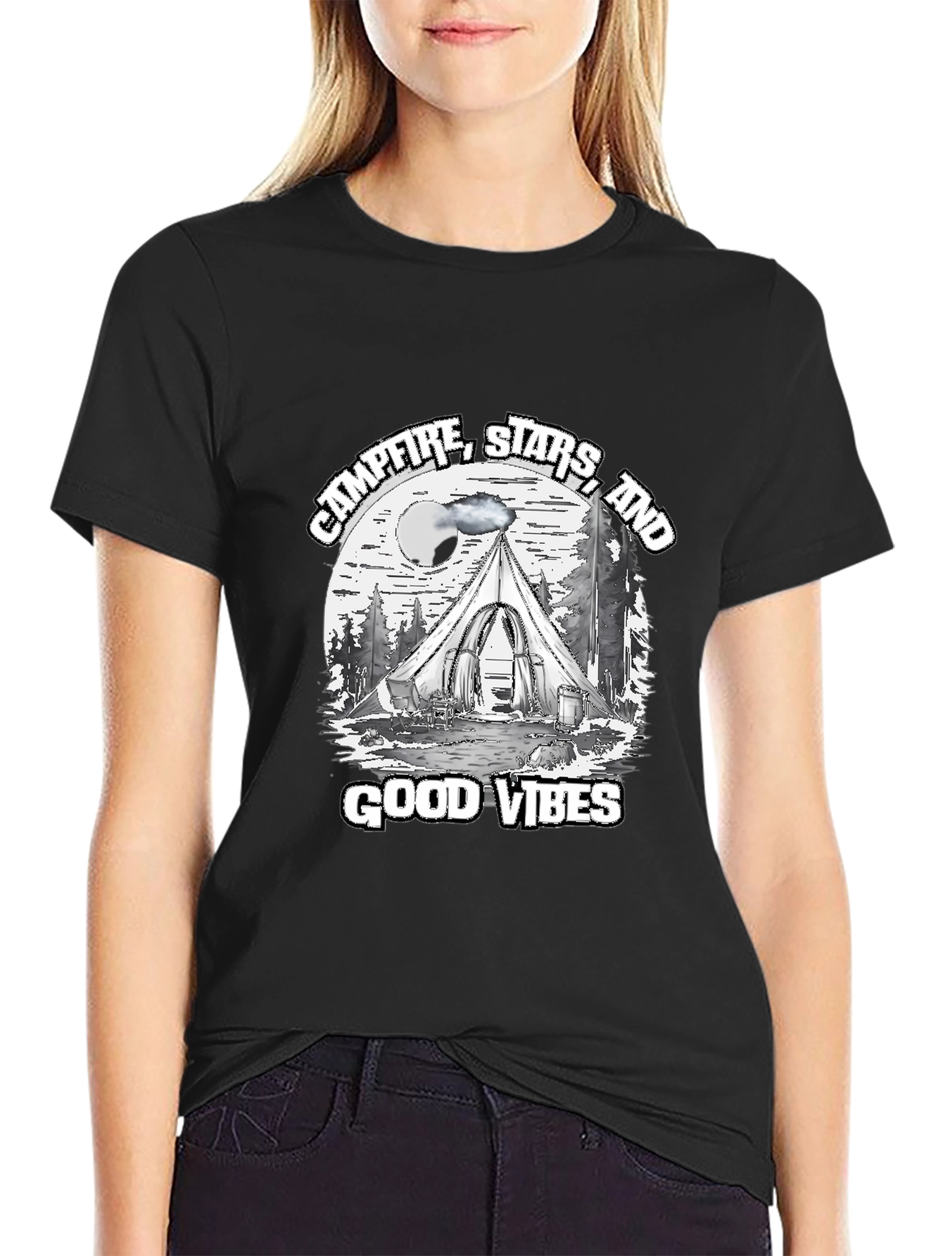 Campfire Stars Good Vibes Black T-Shirt