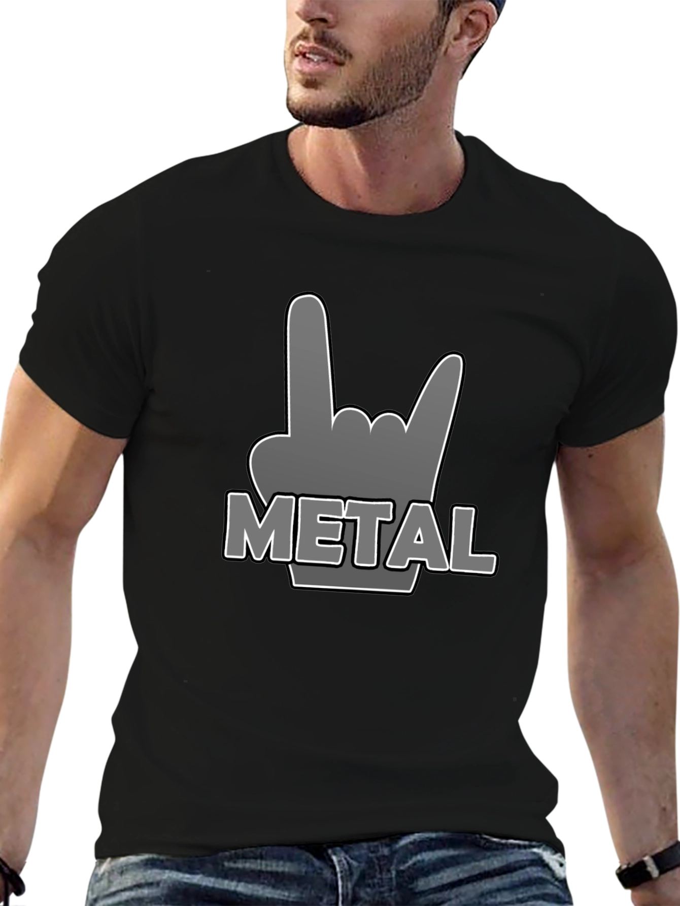 Metal Sign Hand T-Shirt - Rock On!