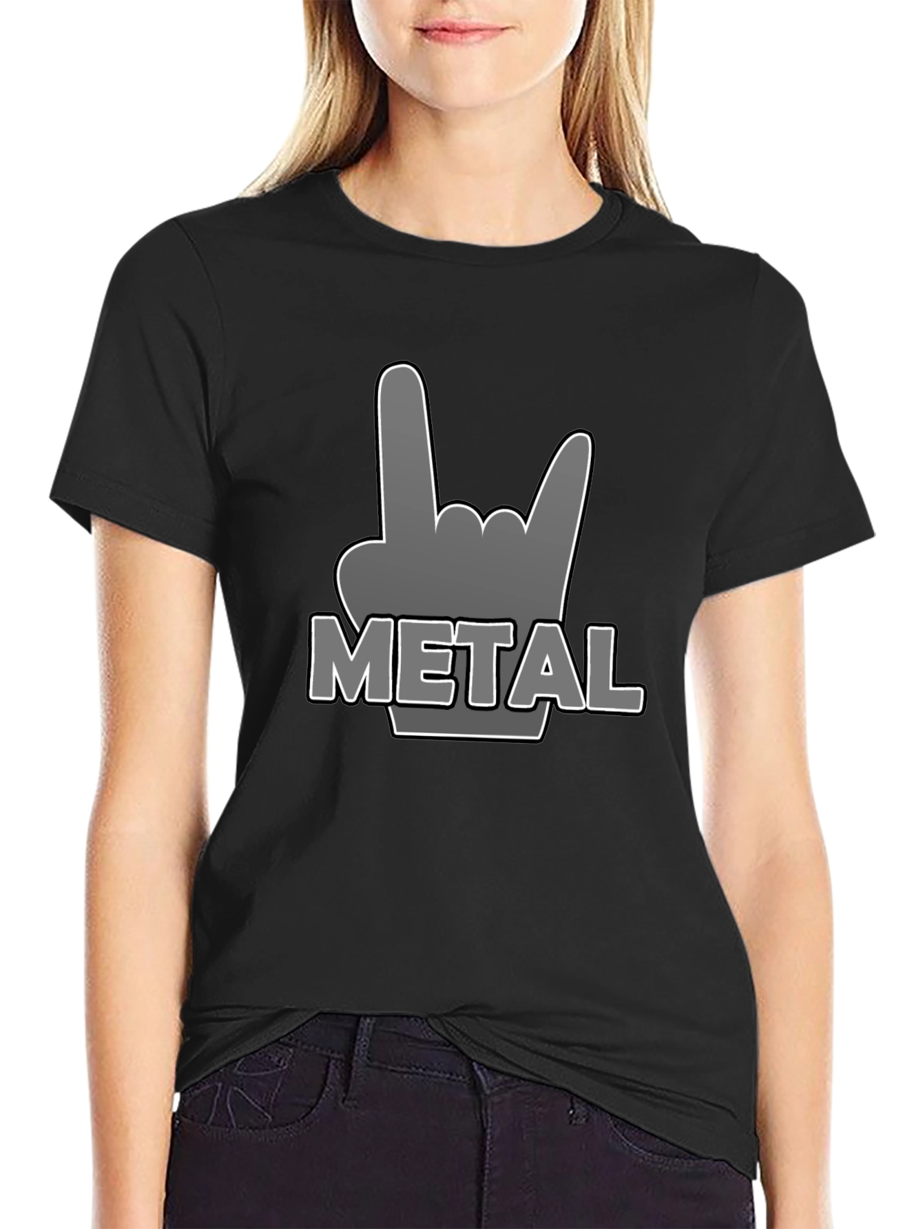 Metal Sign Hand T-Shirt - Rock On!