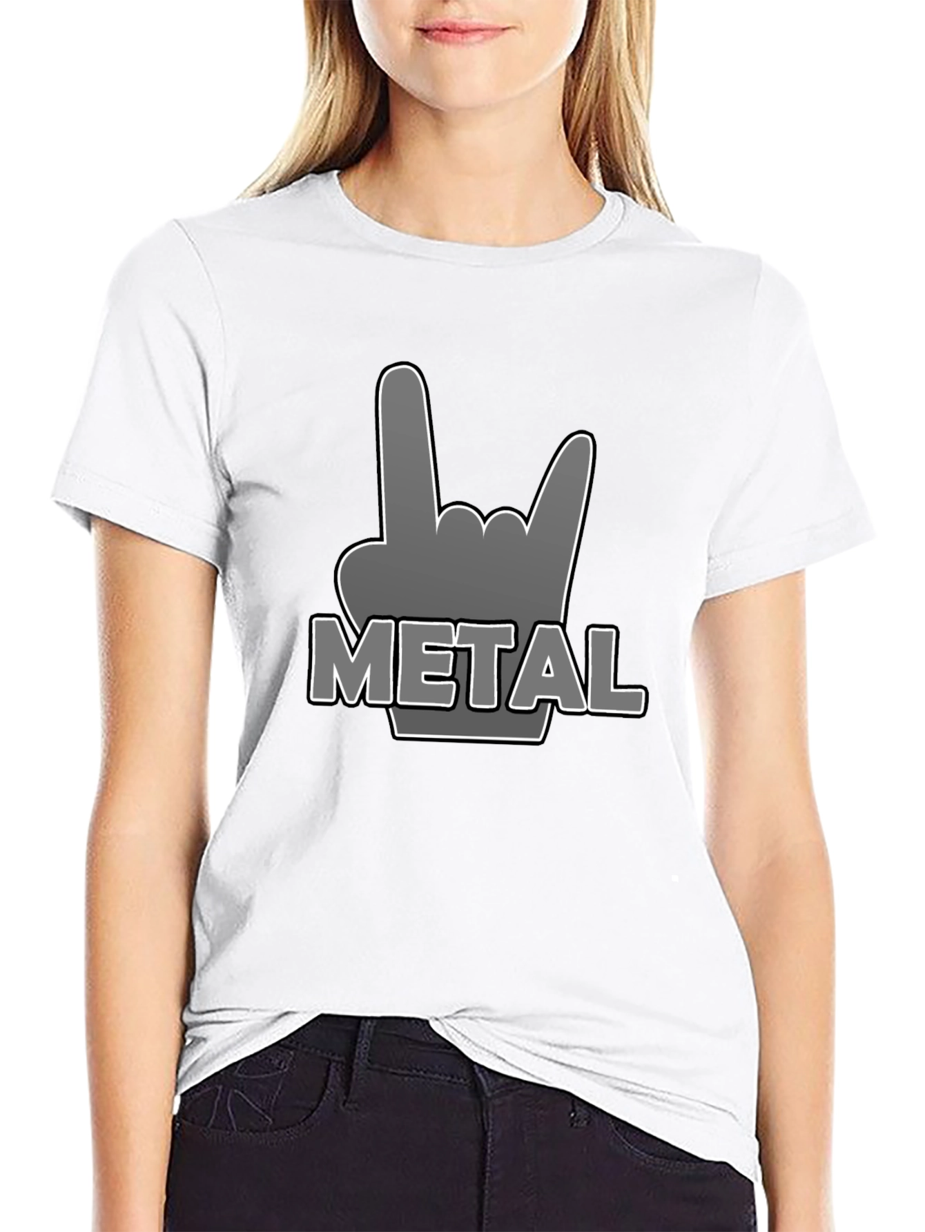 Metal Sign Hand T-Shirt - Rock On!