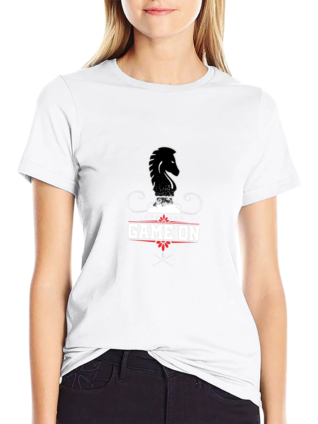 Game On Chess Knight Graphic Black T-Shirt