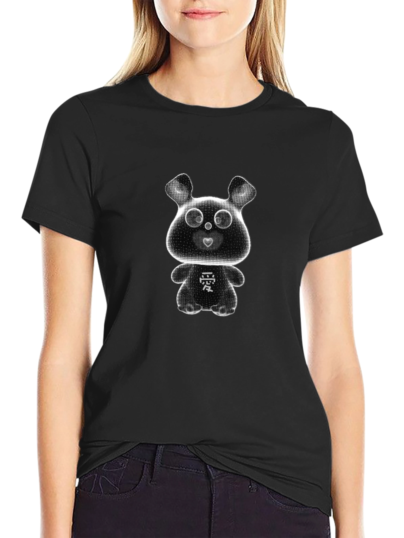 Cute Cartoon Bear T-Shirt - Black