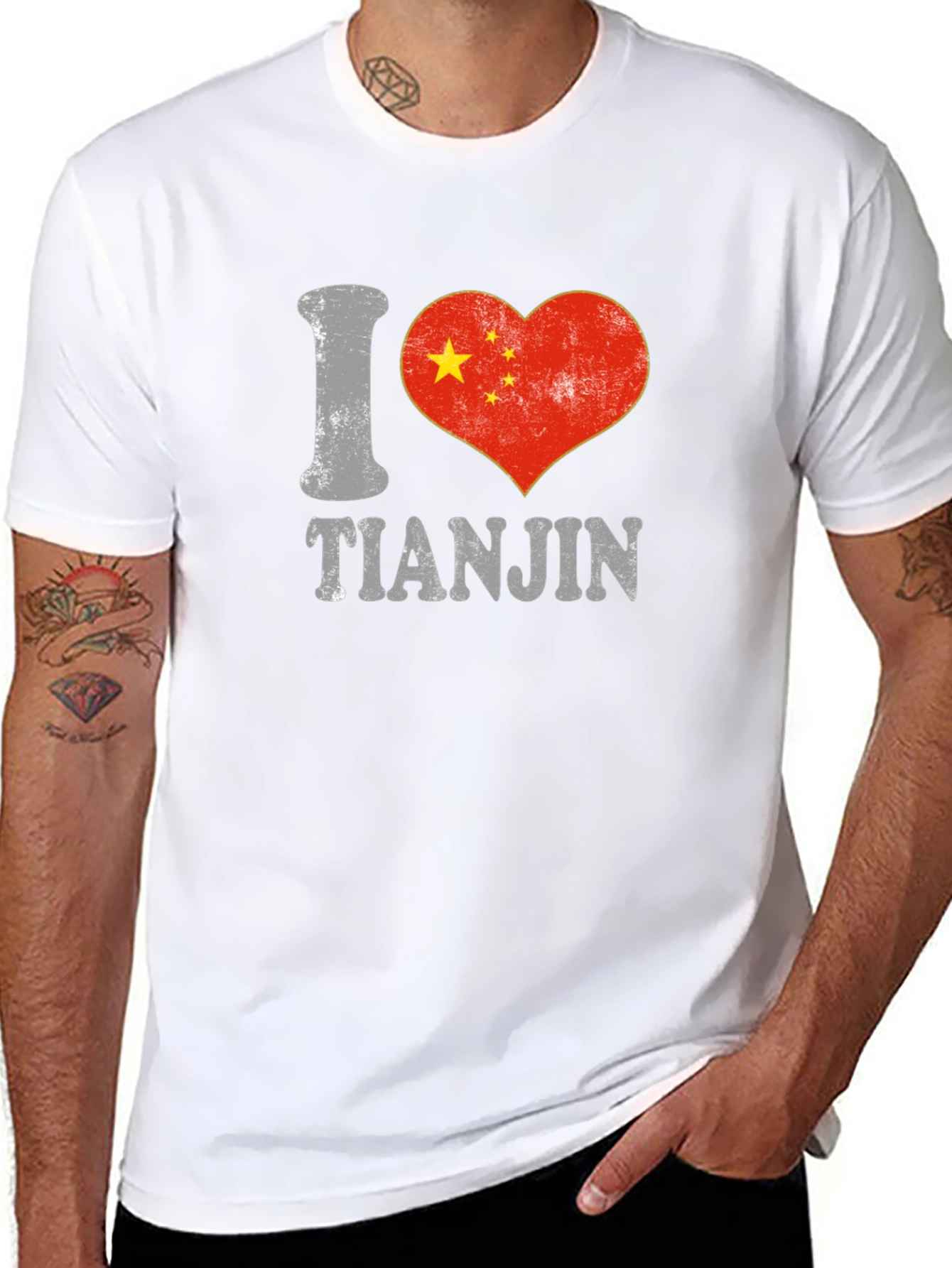 I Love Tianjin China Flag Heart T-Shirt