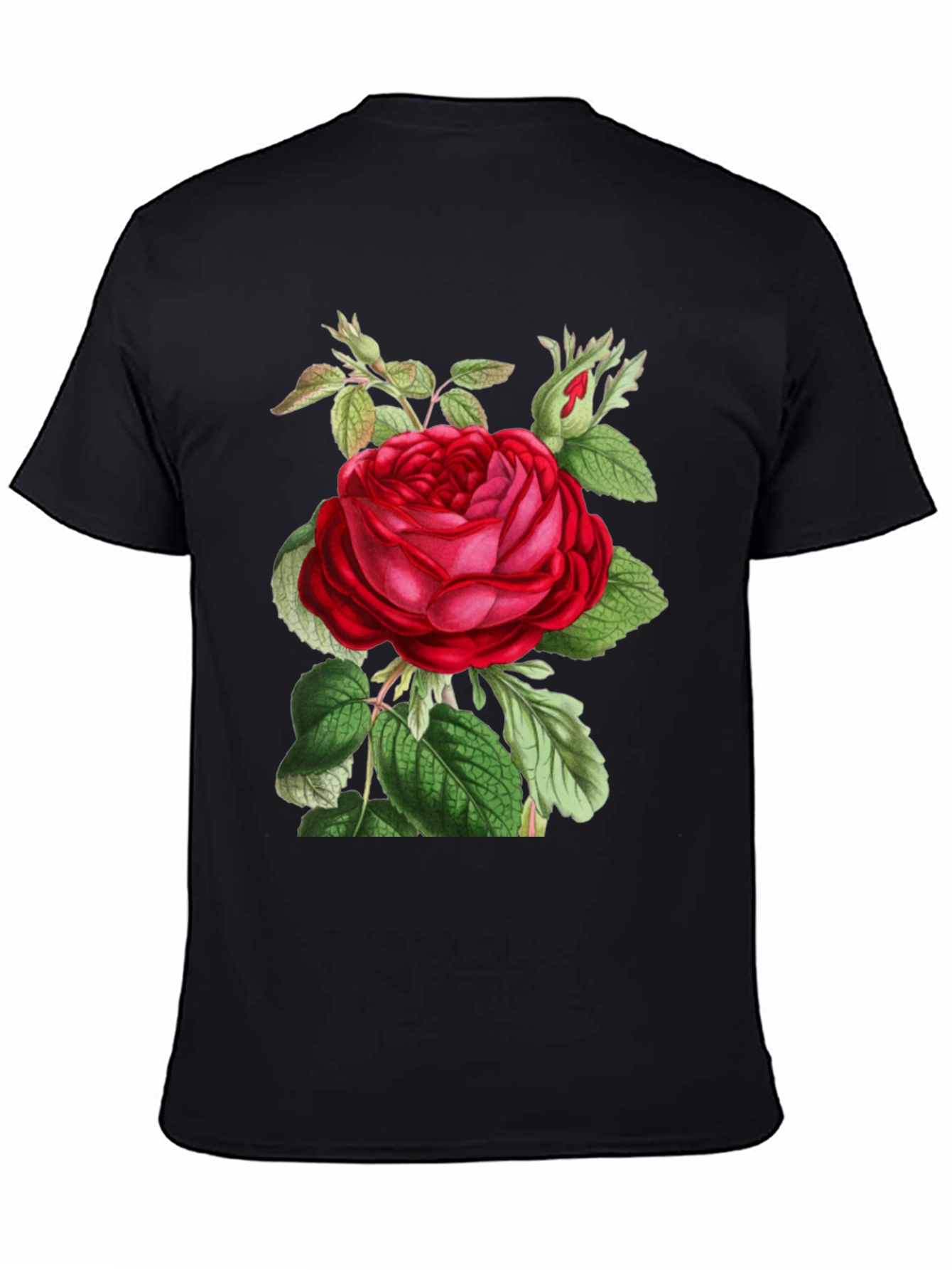 Elegant Rose Graphic Black T-Shirt